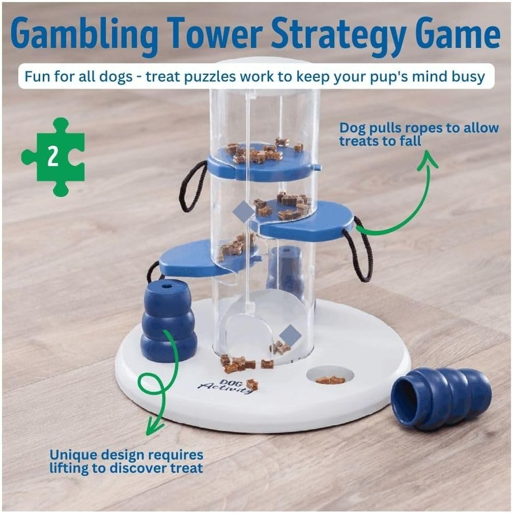 Trixie 32016 Dog Activity Plastic Gambling Tower Strategy Game, Brown/Yellow/Red, Training Level 1