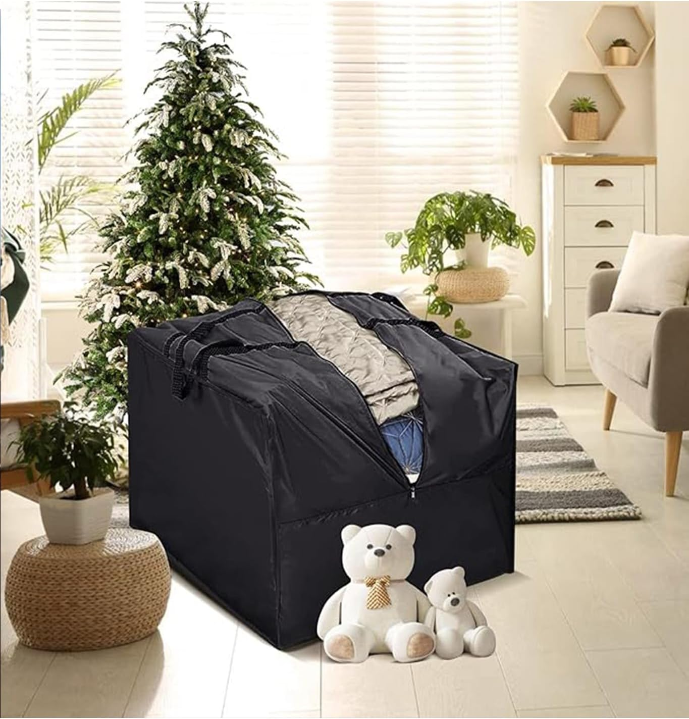 Outdoor Cushion Storage Bag, Patio Cushion Storage Bag with Zipper and Handle, Waterproof Outdoor Soft - Furnishing Storage for Soft - Furnishings, 210D Oxford Cloth Furniture, Bedding (Black)