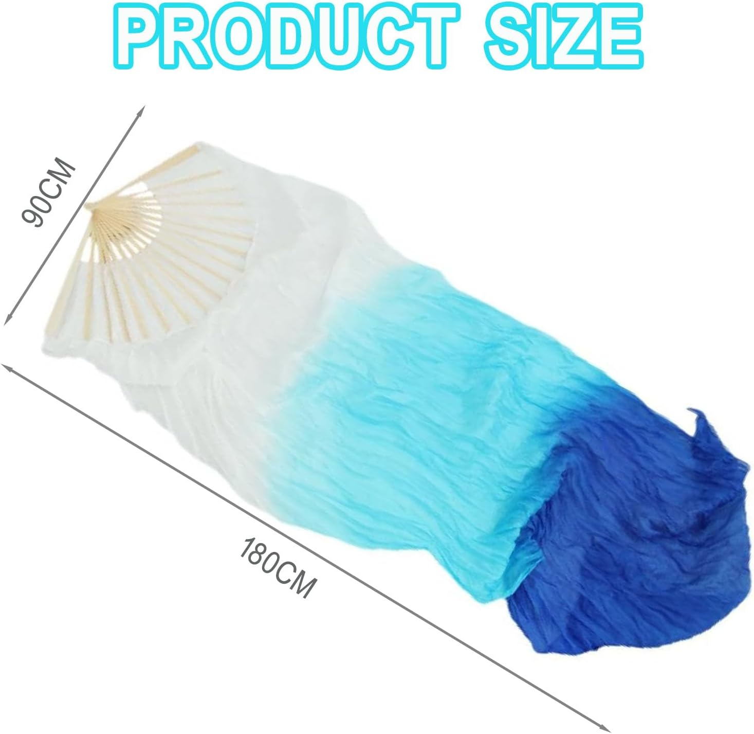 Silk Belly Dance Fan Veil, 1 Pair Long Folding Fans, Bamboo Fan for Belly and National Dance image number 4