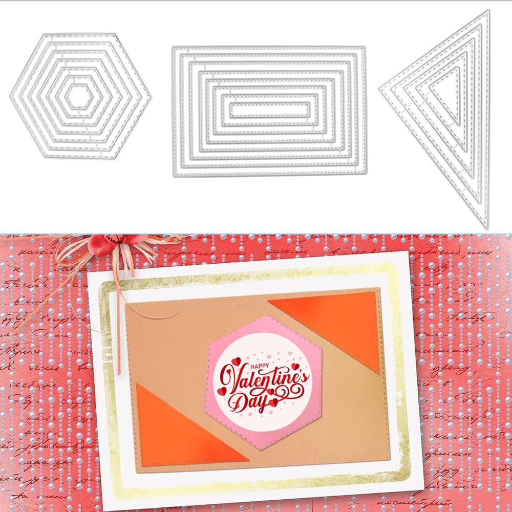 6 Pcs Cutting Dies Stencil Metal Set, SENHAI Different Shapes Dies Cuts Polygon Embossing Tools for Card Making Supplies Album Scrapbooking image number 1