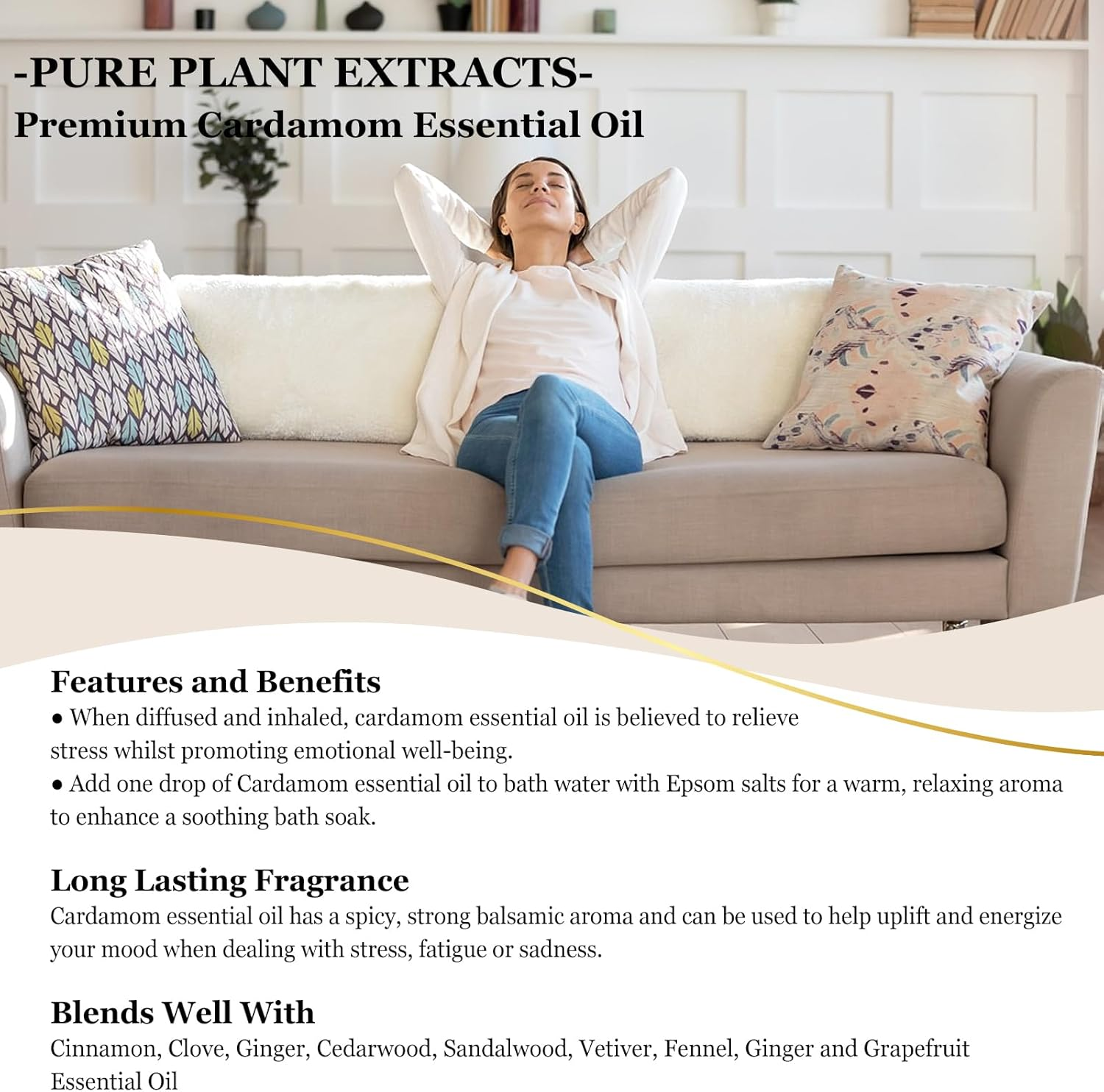 EUQEE Cardamon Essential Oil 118ML Premium Cardamon Oil with Glass Dropper, Great for Diffusers, Aromatherapy, Skin Body Hair Care, Soap Candle Making - 4 Fl.Oz image number 1