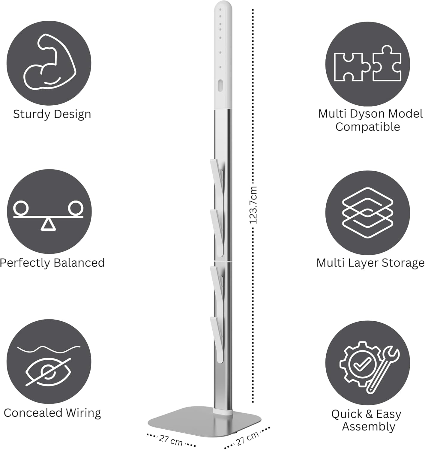 Freestanding Holder for Dyson Vacuum Stand &ndash; Suitable for Dyson V6 V7 V8 V10 V11 V12 V15 Gen5 & DC Series Vacuum Cleaners, Elegant and Stable Standing Dock &ndash; Accessory Storage Stand for Dyson image number 1