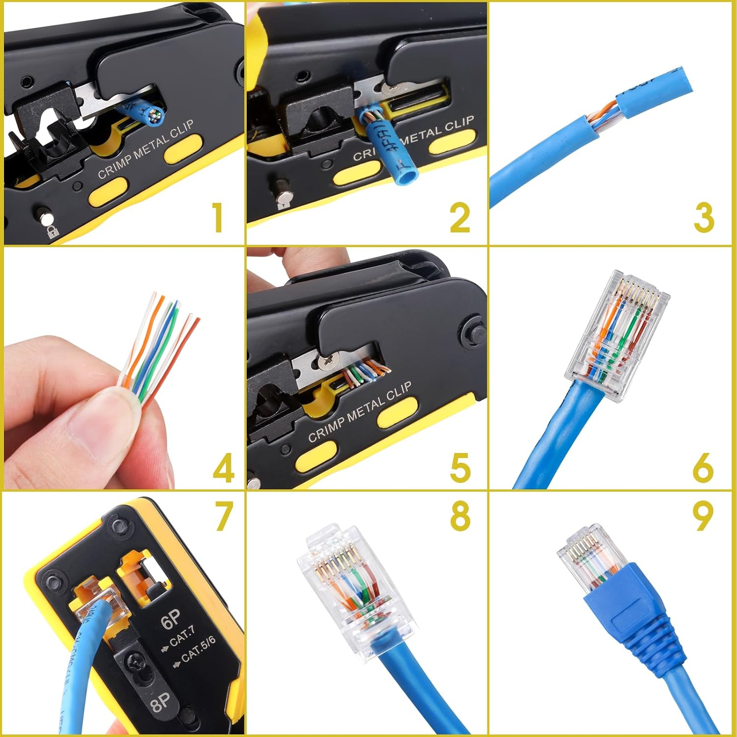 Duogalia RJ45 Crimping Tool Kit Ethernet Crimp Tool Set (Yellow) image number 6