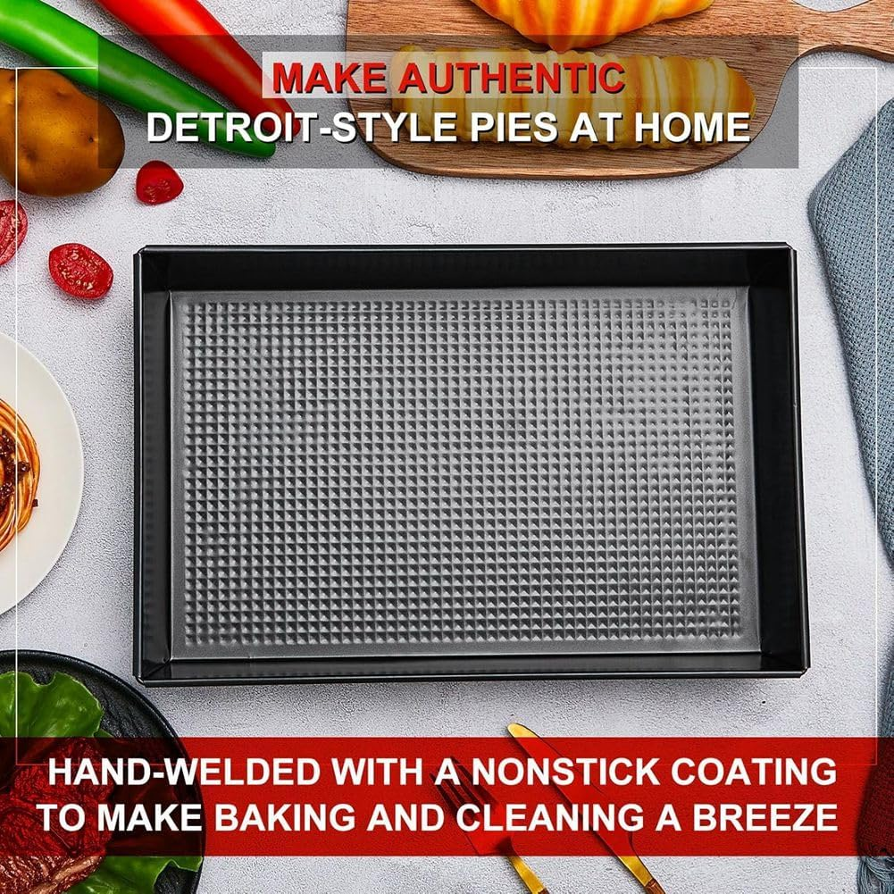 Ysyaxsyt 3 Pack of Detroit Style Hard Rectangular Non-Stick Pizza Pans Dish Pre-Seasoned Bakeware