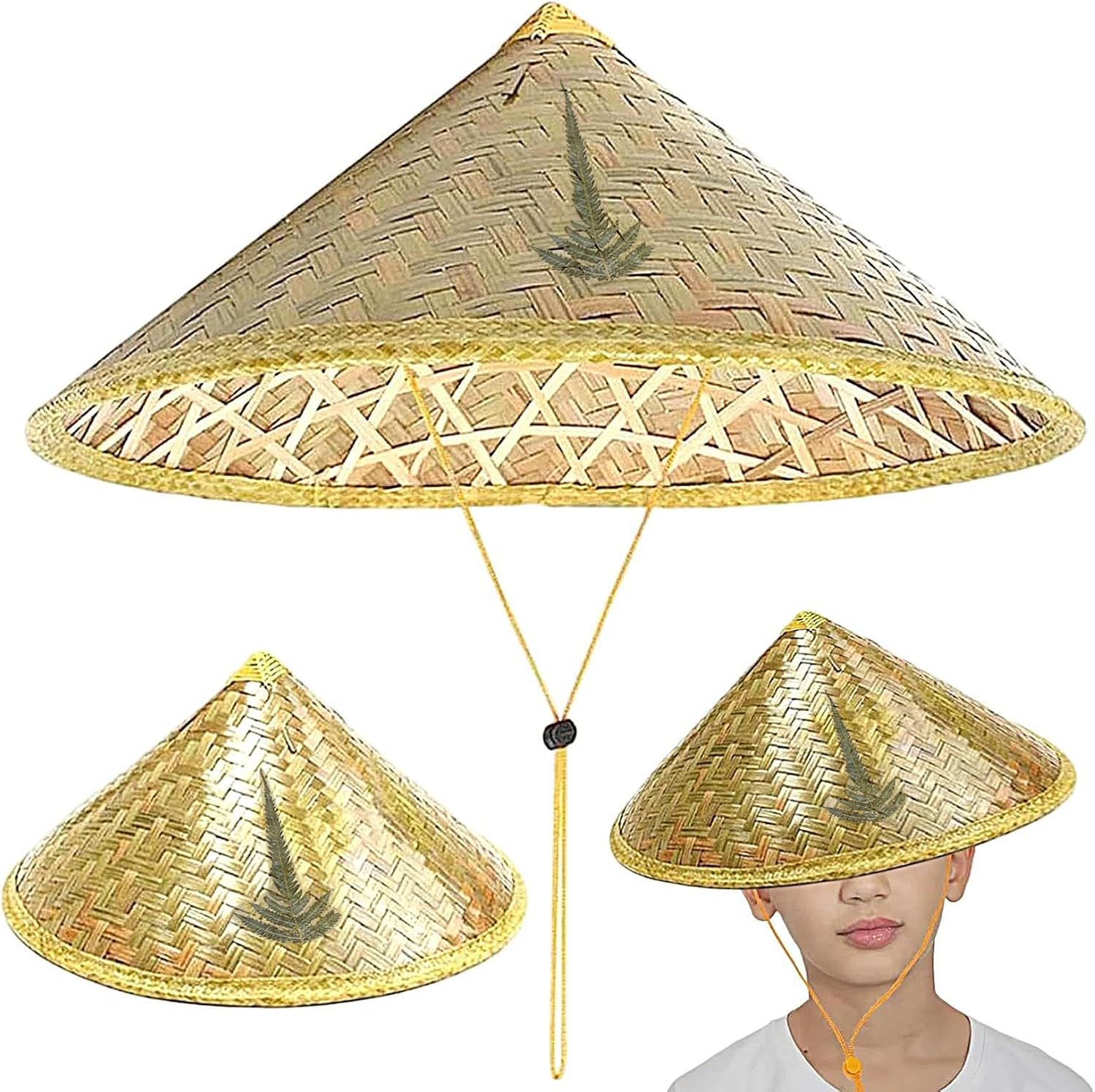 Rice Hat | Chinese Oriental Hat | Asian Straw Hats with Adjustable Cord for Women Men for Farmer Patty, Halloween, Cospaly image number 6