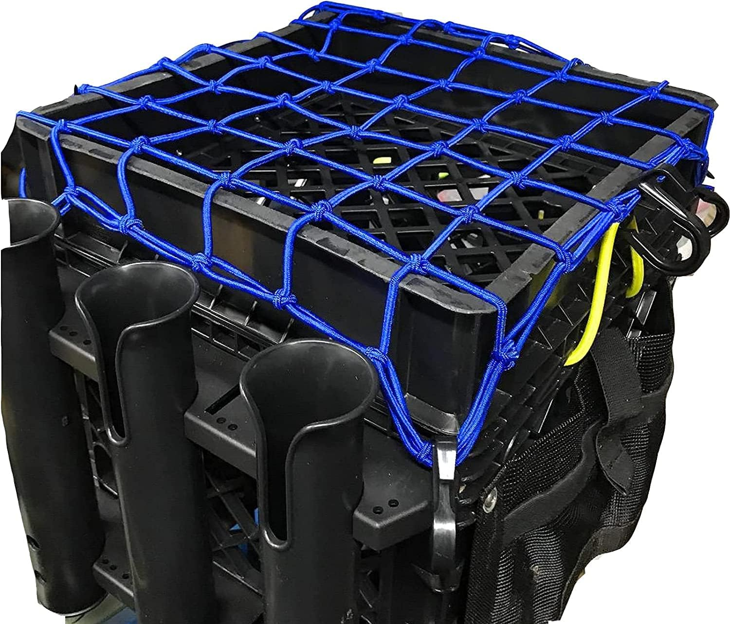 Small Cargo Net 15"X15" Stretches to 30"X30" with Thicken Hooks | Natural Latex Core, Tight 2&rdquo;X2&rdquo; Mesh Heavy Duty Bungee Net for Motorcycle Helmet, Bike, ATV, UTV, Luggage image number 1