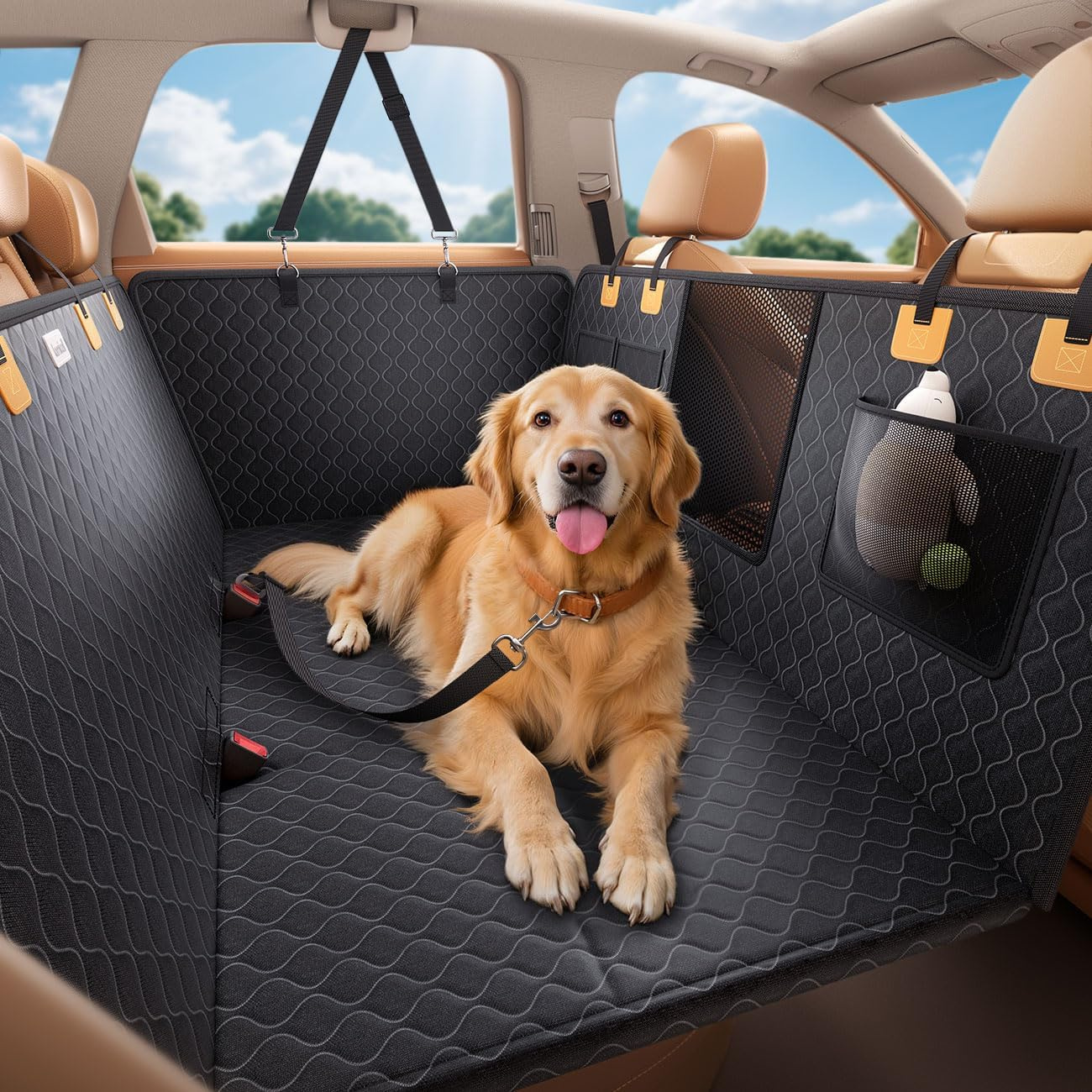 Lamicall Dog Car Seat Cover for Back Seat - [Upgraded Anti-Ripped] Back Seat Extender for Dogs Hard Bottom, Waterproof Dog Hammock for Car with Mesh Window, Pet Backseat Protector SUV & Small Truck L image number 5