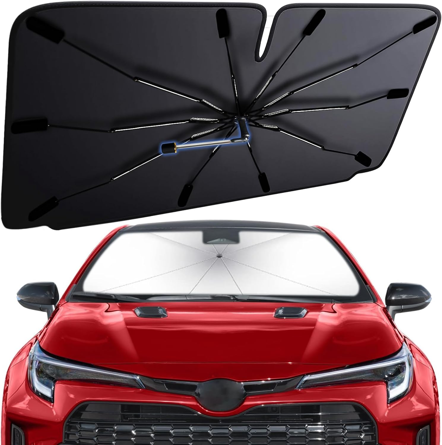 Windshield Sun Shade for Toyota Corolla 2020-2025，Custom Fit Sunshade Umbrella for Car Windshield，Reflective UV Block, Car Interior Protection & Foldable Windshield Cover image number 4