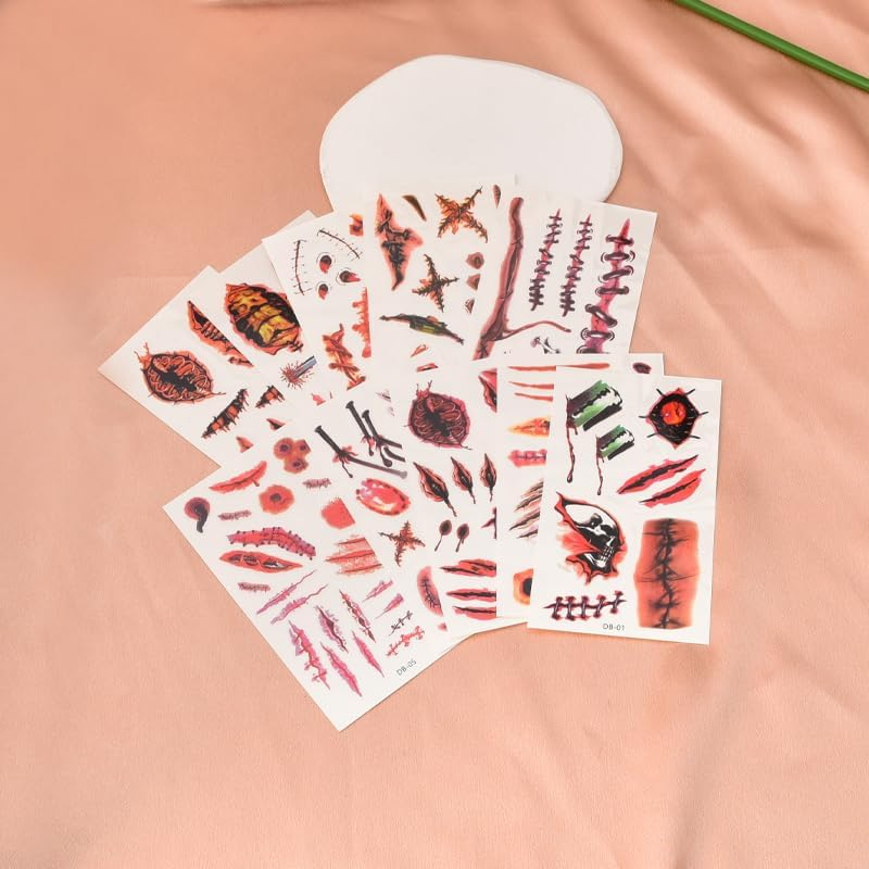 Halloween Temporary Tattoos for Women Men Adults Halloween Realistic Fake Scars Wound Tattoo Stickers Halloween Props for Halloween Makeup Halloween Themed Cosplay Party Accessories image number 3
