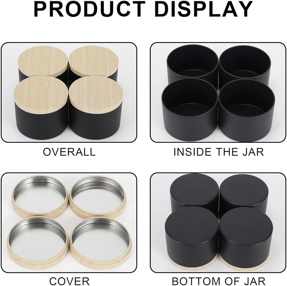Veumoie 24 Pack 4 Oz Black Candle Tins with Lids, 4Oz Candle Jars for Making Candles Bulk Easy Install Easy to Use image number 3