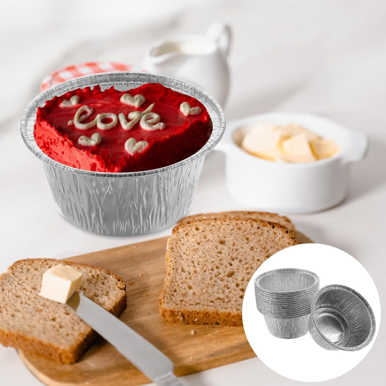 Luxshiny 100Pcs Cupcake Baking Cups Aluminium Foil Muffin Cups Pudding Molds Egg Tart Baking Cups Dessert Containers 8In image number 2