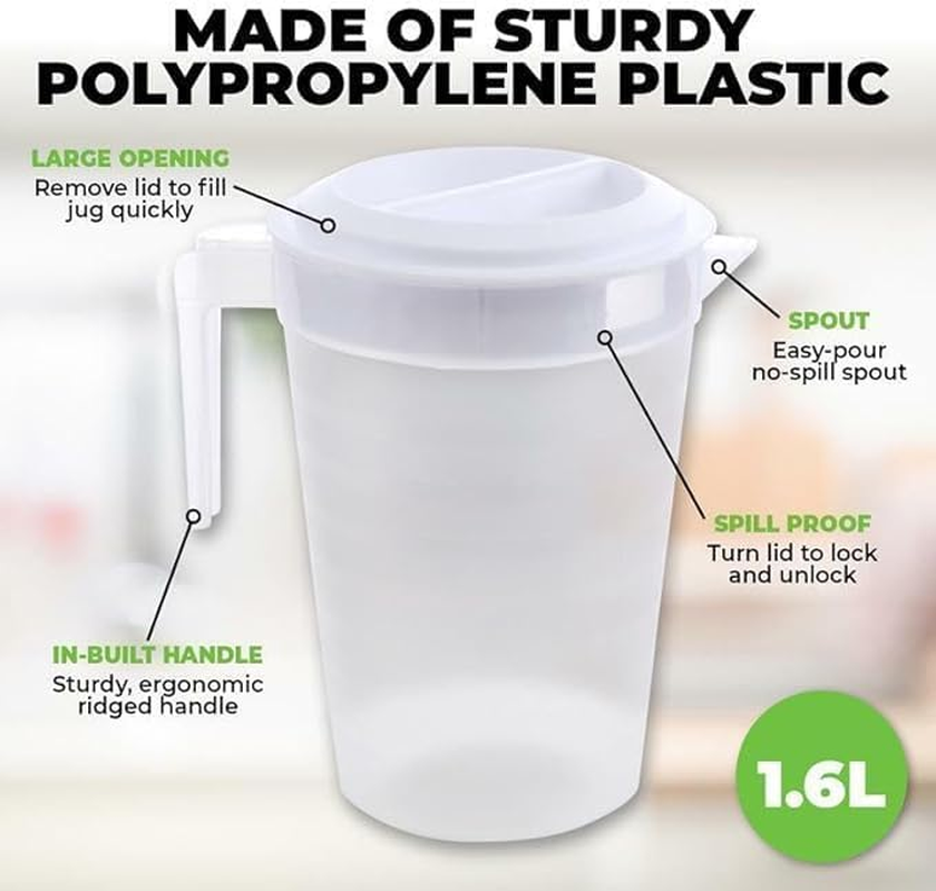 LEDON 4 Pack 1.6L Water Jug, Large Plastic Water Jug Cold Drink Pitcher with Lid, Easy to Wash, BPA Free image number 2