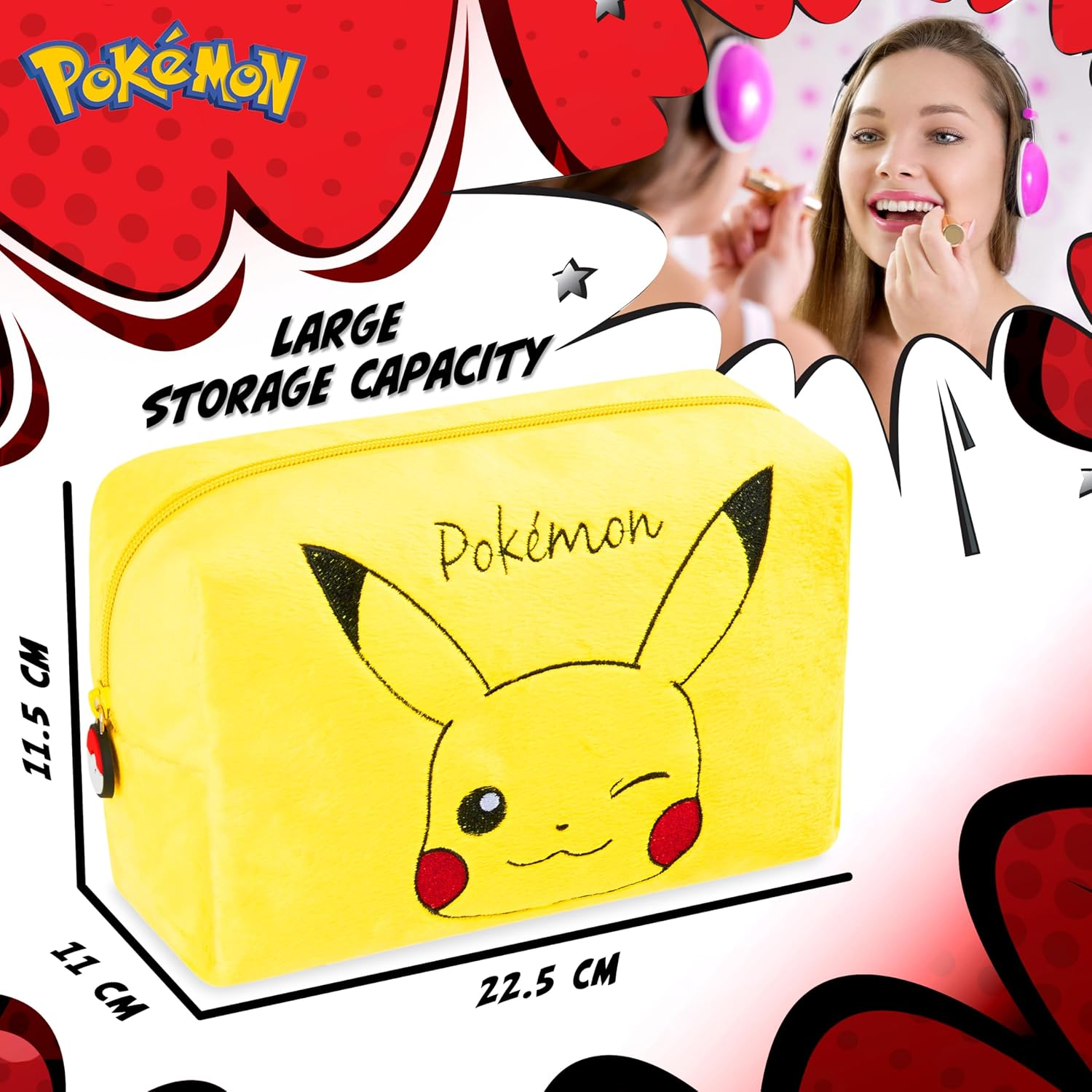 Pokemon Makeup Bag for Women Men and Kids Pikachu Cosmetic Bag Travel Wash Bag Holiday Accessories - Gifts for Women image number 3