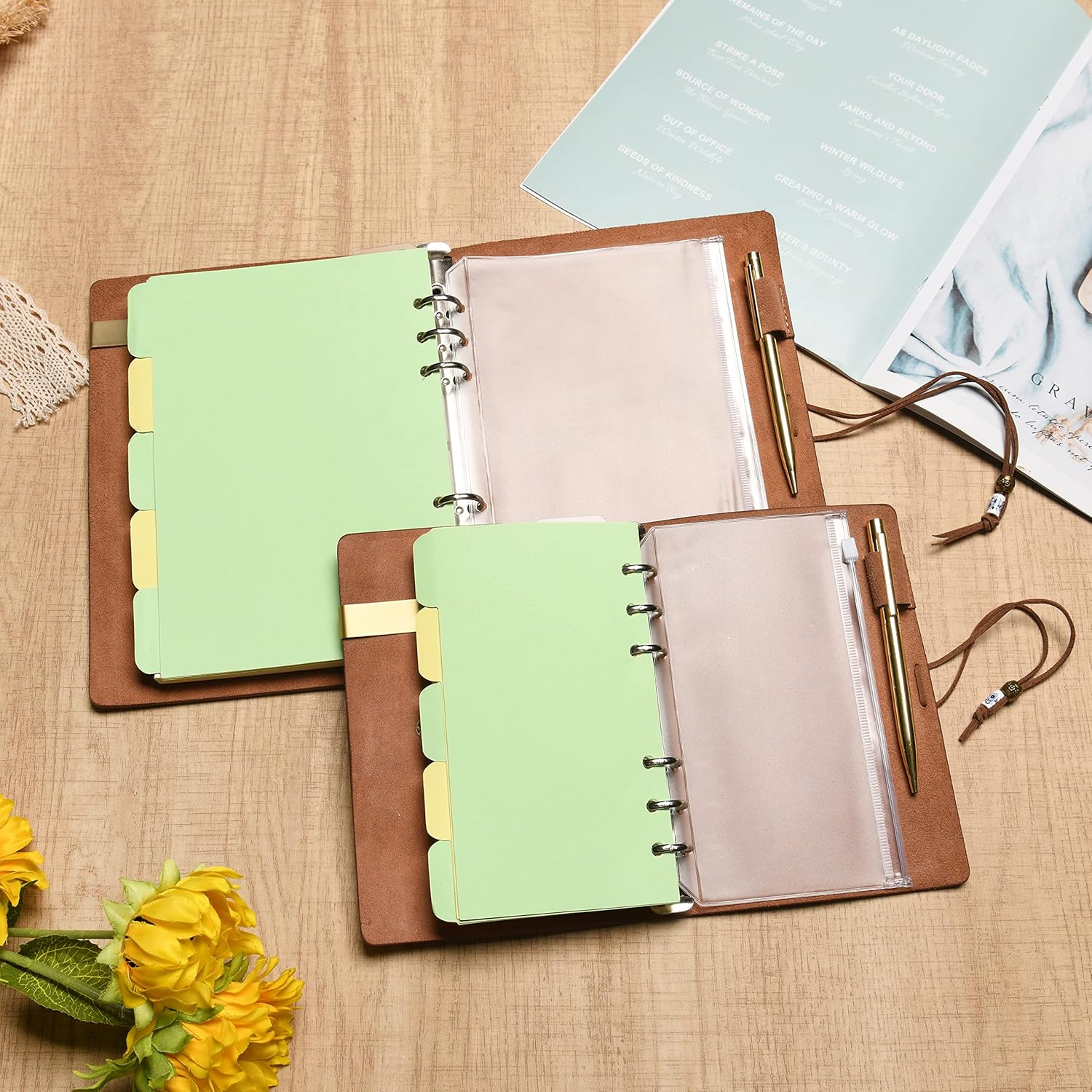 Wonderpool Leather Journal Lined Paper Notebook with Pen - Refillable Binder Writing Spiral Diary with Business Notepads & Vintage Leather Cover for Office Plan Travel Work and Agenda (A5, Red Brown) image number 4