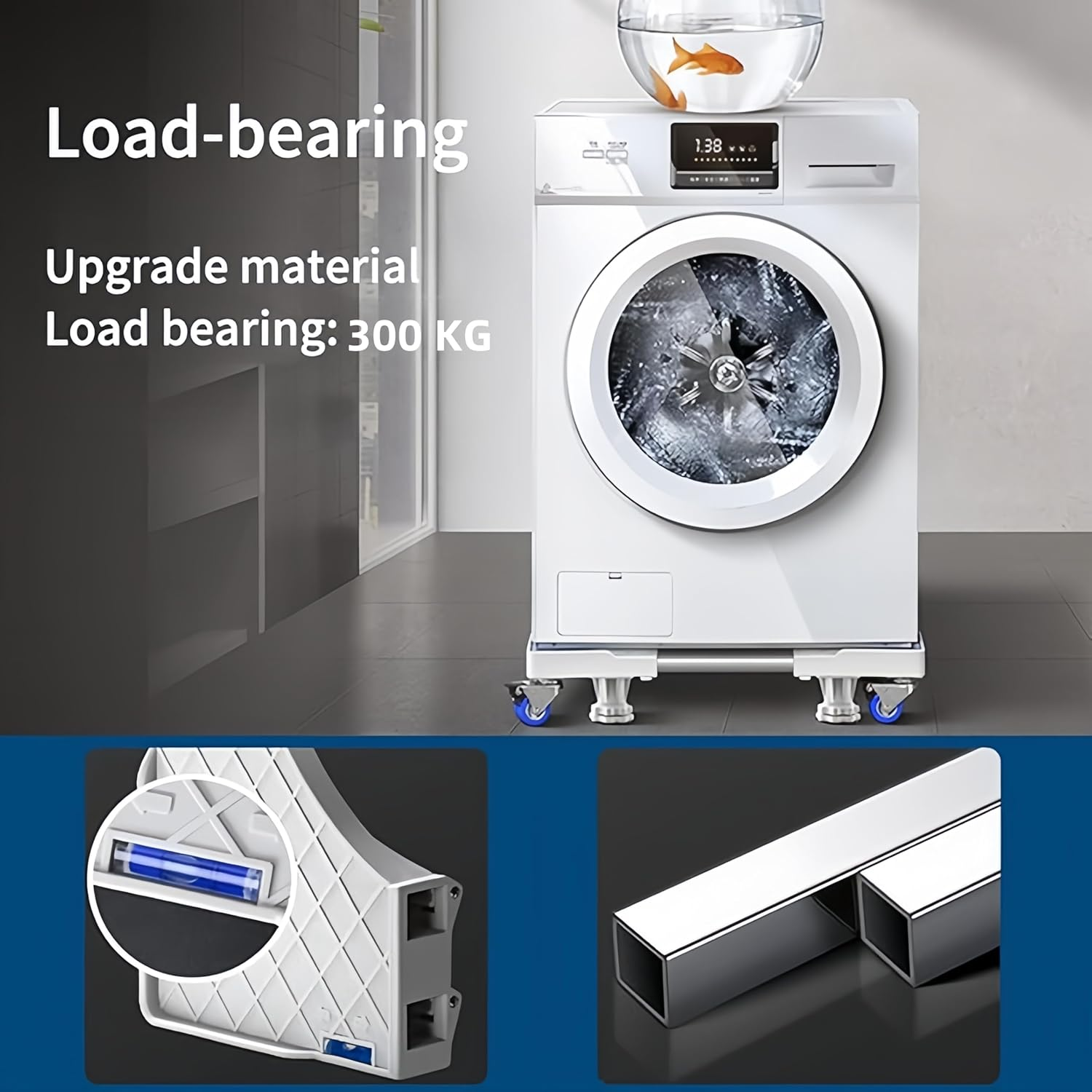 Carolyndesign Washing Machine Pedestal Stand with 8 Super Strong Feet and 4X2 Locking Universal Casters, Multifunctional Movable Adjustable Base for Washer Dryer and Refrigerator (L) image number 4