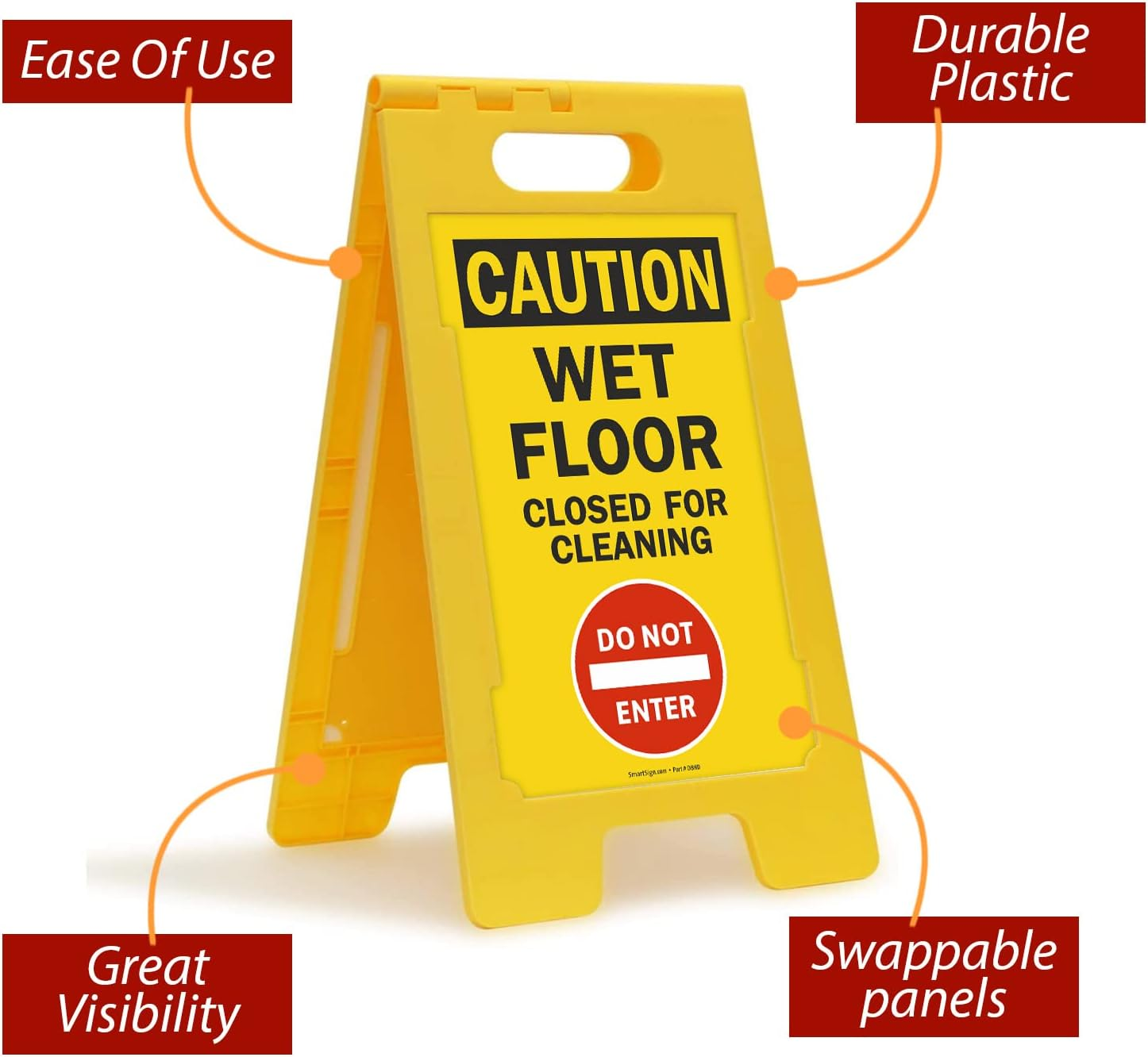 Smartsign Caution Closed for Cleaning Wet Floor Sign, 25 X 12 Inch, Standing/Folding Floor Sign, Double-Sided, Plastic, Swappable Panels, Black/Red on Yellow, Pack of 1, Made in USA image number 4