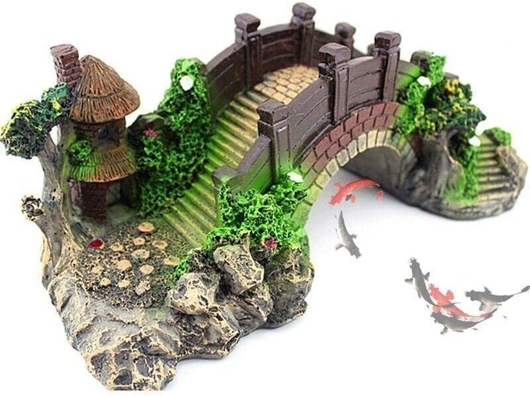 AIMALL Aquarium Fish Tank Ornament Resin Bridge Rock Pavilion Tree Landscape Decoration for Fish Tanks and Aquariums, 14.5X5.5X6Cm, 19X7X8.5Cm image number 6