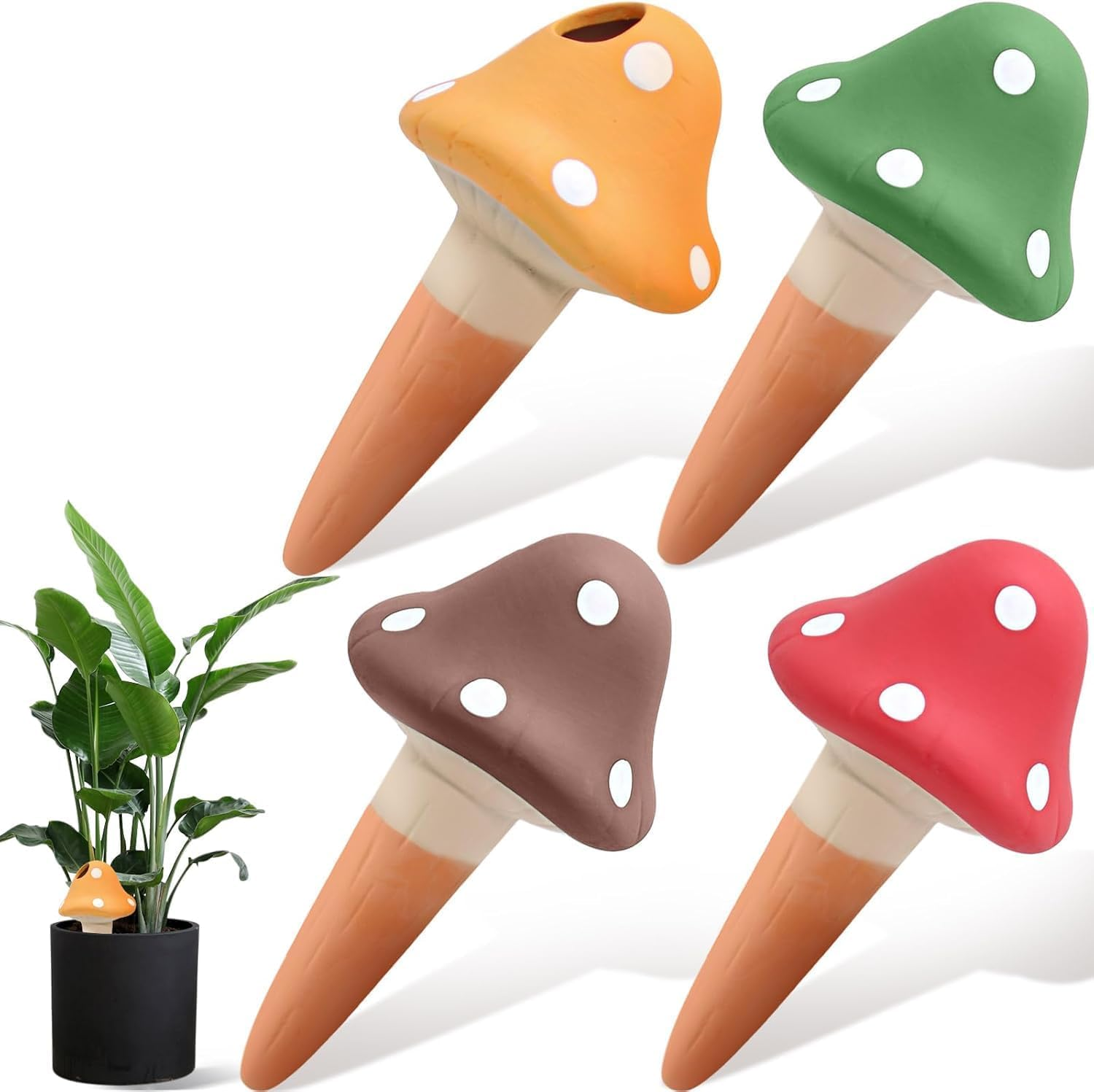 Mushroom Plant Watering Spikes, Terracotta Self-Watering Stakes with 150Ml Capacity, Decorative Automatic Irrigation System for Indoor Potted Plants, Set of 4 Colors image number 6
