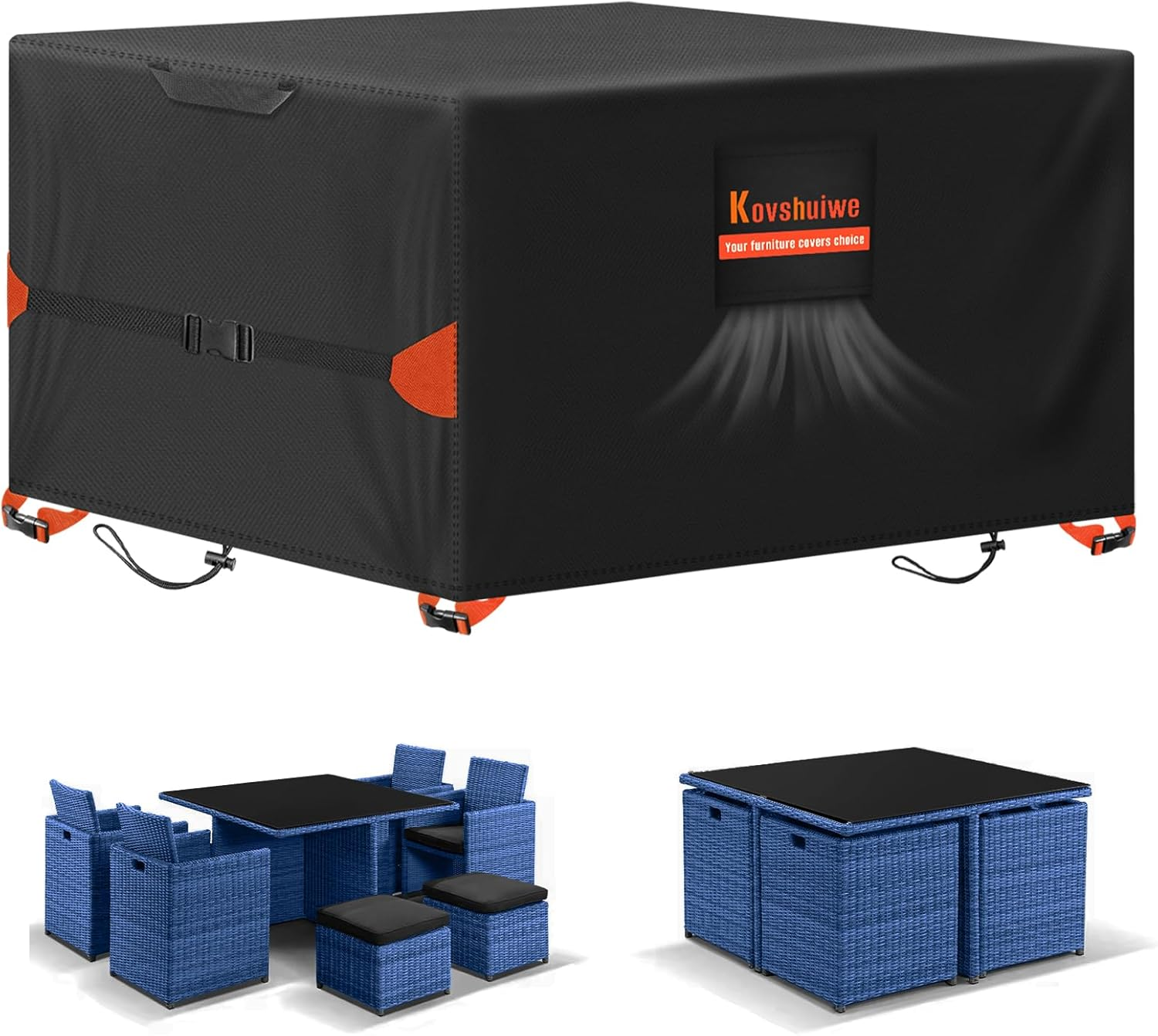 Kovshuiwe Garden Furniture Covers,90X90X90Cm Patio Furniture Cover Waterproof, Table Covers 420D Heavy Duty Oxford Fabric Rattan Furniture Cover Windproof Anti-Uv for Patio, Outdoor image number 5