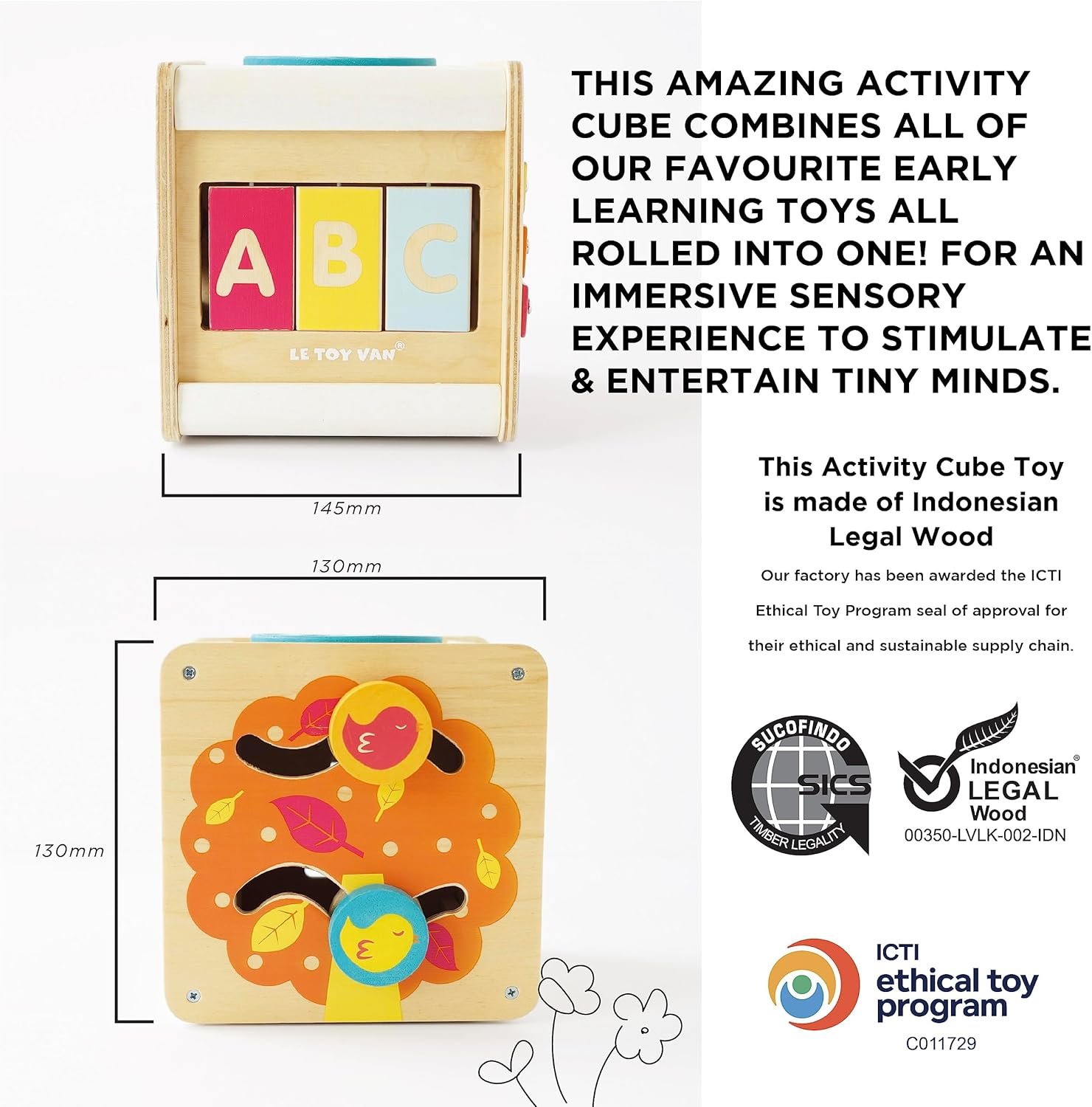 Le Toy Van Petilou Activity Cube Learning Set Premium Wooden Toys for Kids Ages 12 Months & Up, Multi image number 1