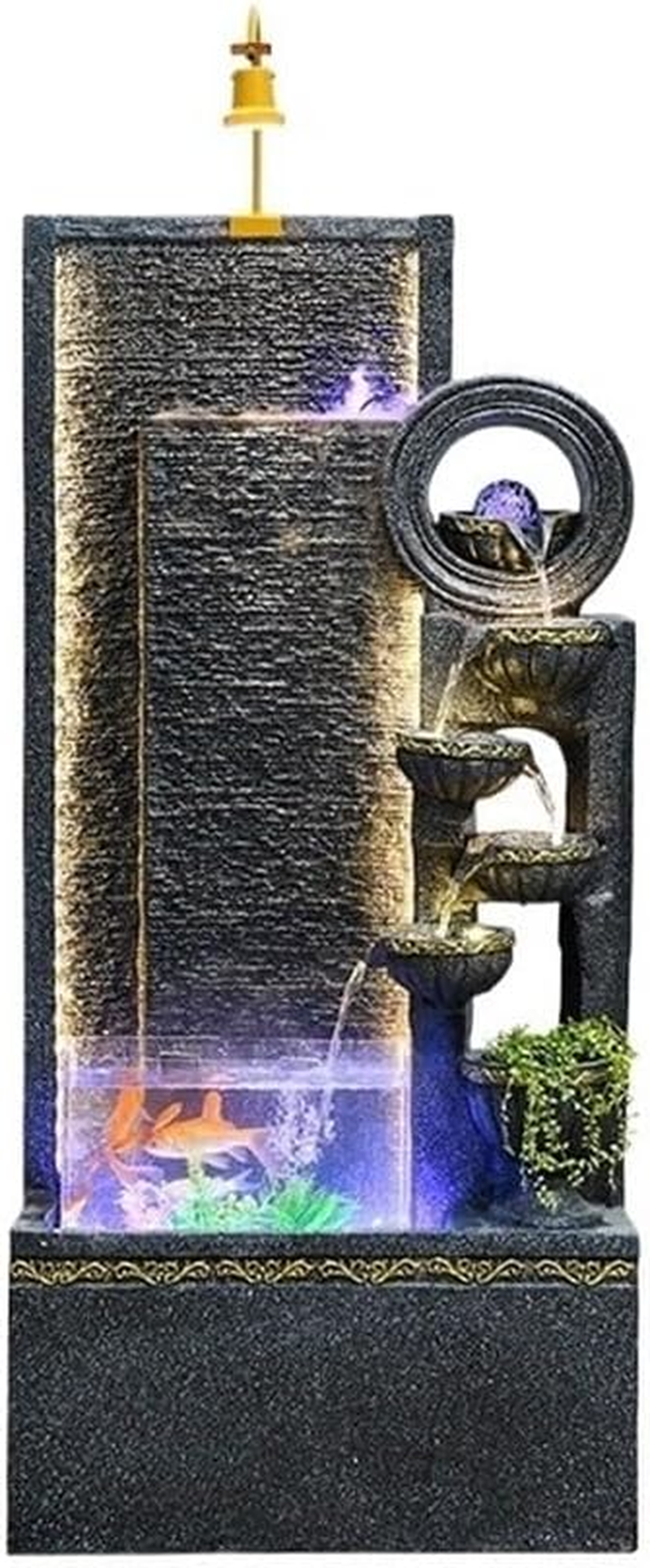 Outdoor Fountain Flowing Water Ornaments Floor-Standing Feng Shui Fountain Decoration Modern Simple Circulating Waterscape(White)