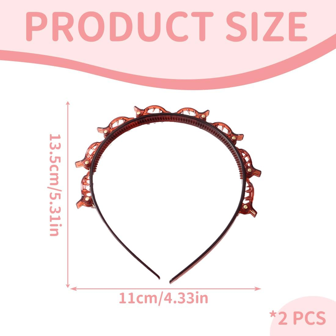 BEPSYOM Pack of 2 Headband with Clips, Hairstyle Aid, Headband with Tooth Headband Braid Tool, Elegant Headband for Women and Girls image number 3