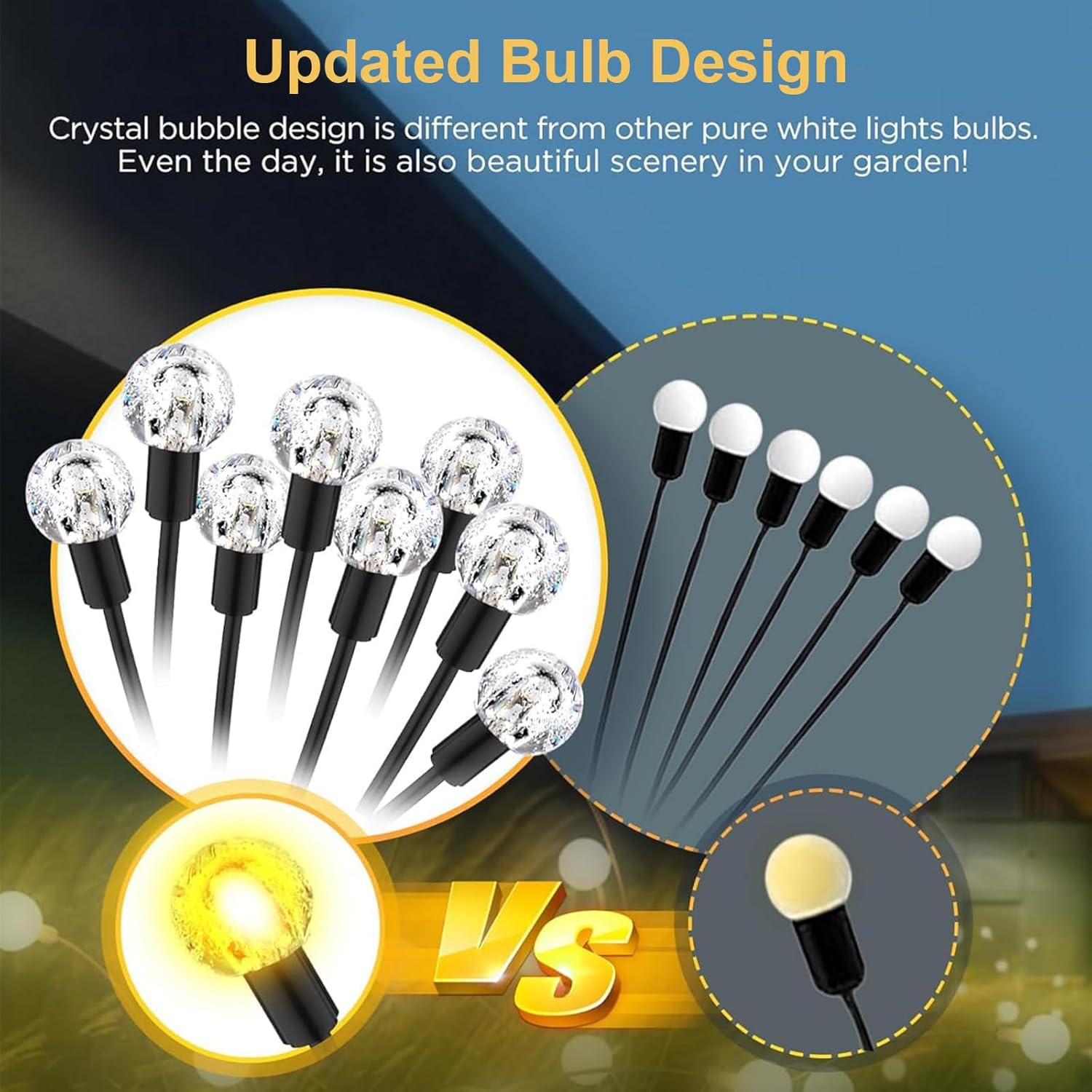 Solar Lights Outdoor, New Upgraded Firefly Light with 40LED Crystal Bubble Bulbs, Big Bulb,Waterproof, Sway by Wind, Solar Garden Lights for Patio Pathway Christmas Decorations (Warm White 4 Pack) image number 3