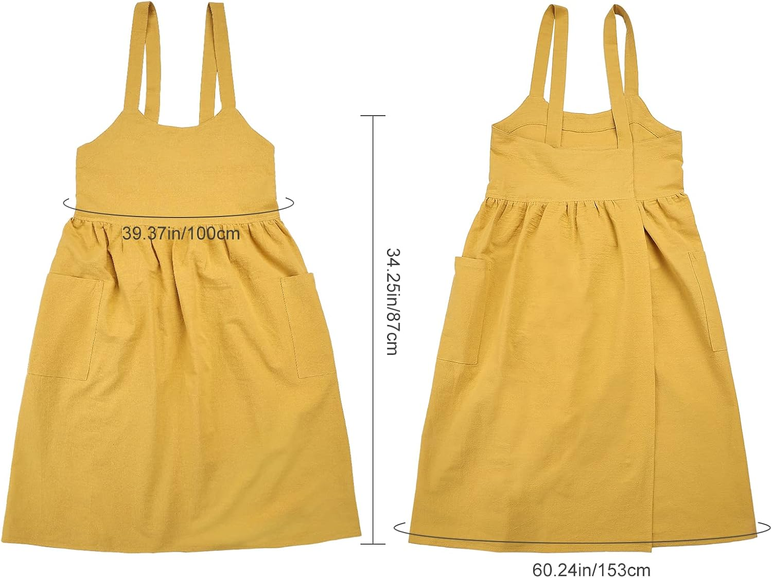 Surblue Cotton Linen Apron Cross Back Apron for Women with Pockets Pinafore Dress for Baking Cooking Gardening image number 5