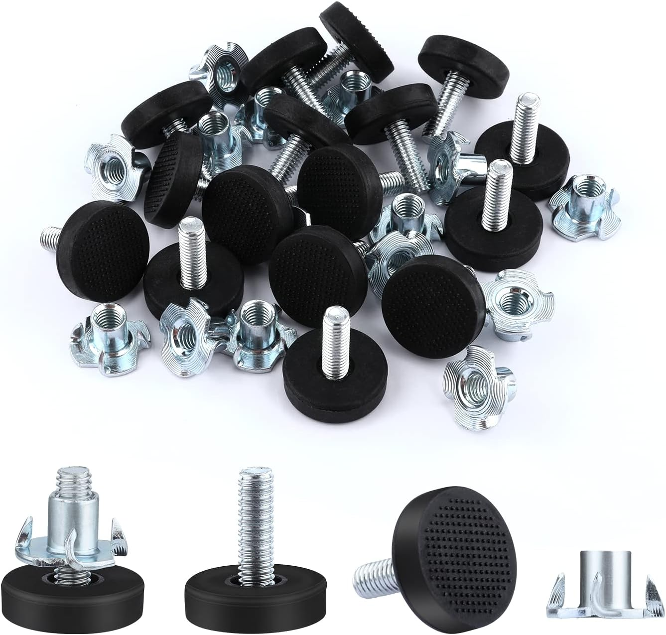 AIEX Adjustable Furniture Levelers, 16Pcs Leveling Feet Screw in Chair Feet with T-Nuts Table Chair Leveler Furniture Glide Leveling Feet for Furniture Leg Cupboard(Metric M6) image number 4