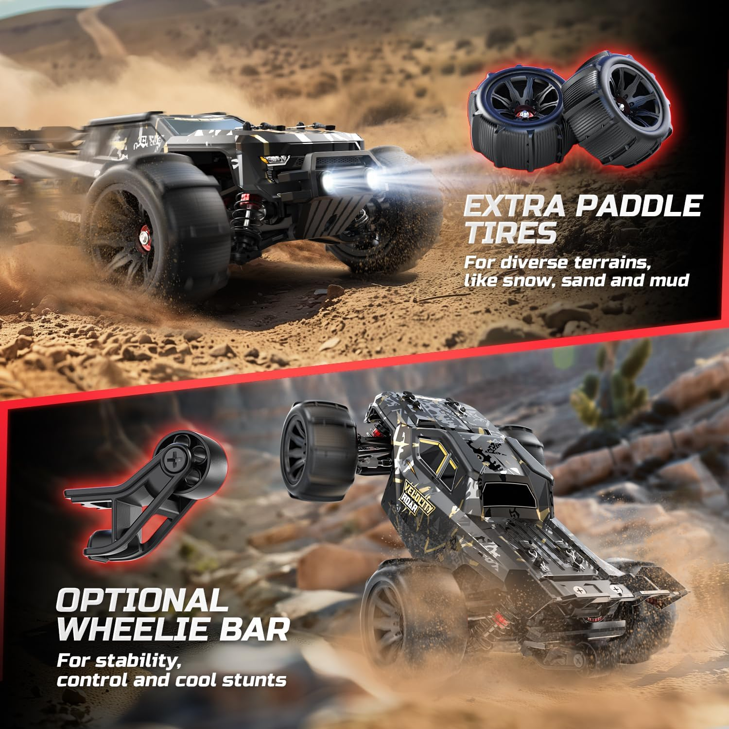 DEERC 1:14 Fast Brushless RC Cars for Adults & Boys, Max 50+ MPH, 2 3S Lipo Batteries 4X4 Waterproof RC Truck, High Speed Offroad Remote Control Car, All Terrain RC Truggy for Snow,Sand & Mud