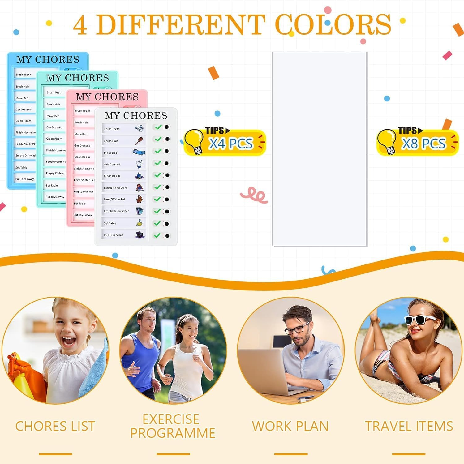 4 Pcs Blank Chore Chart Kids Chore Chart, Plastic Checklist Board with 8 Detachable Cardstock to Do List for Home Routine Planning (My Chores) image number 3