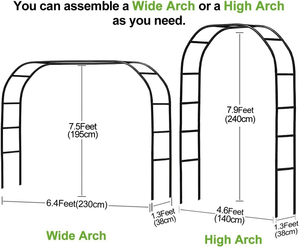 Metal Pergola Arbor, 7.5 X 6.4 Feet or 4.6 X 7.9 Feet, Assemble Freely 2 Sizes, for Climbing Plants, Wedding Garden Arch, Bridal Party Decoration - Black image number 3