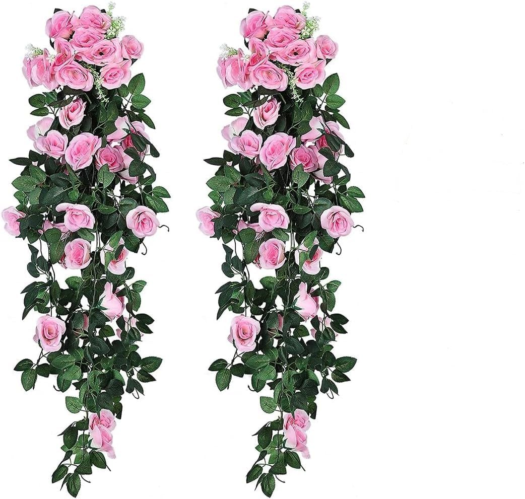 JLHOUSE AU7040-4 Artificial Hanging Rose Plants Fake Rose Flowers Faux Ivy Hanging Vines Wall D&eacute;cor Wedding Home Garden Decoration (Purple)