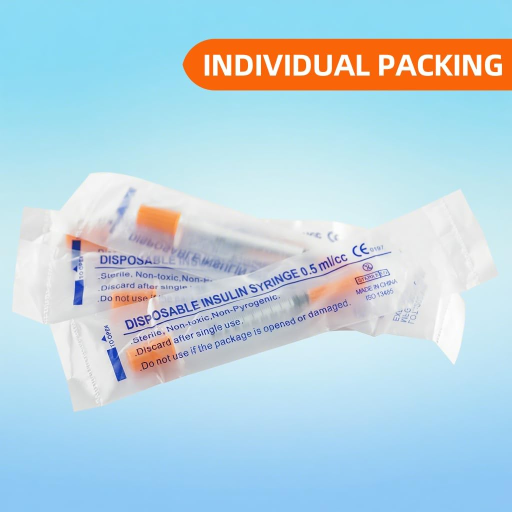 0.5Ml/Cc Syringes with 31G 5/16 Inch(8Mm) Needles,Lab Measuring Supplies,Disposable Individually Wrapped,Box of 100 image number 6