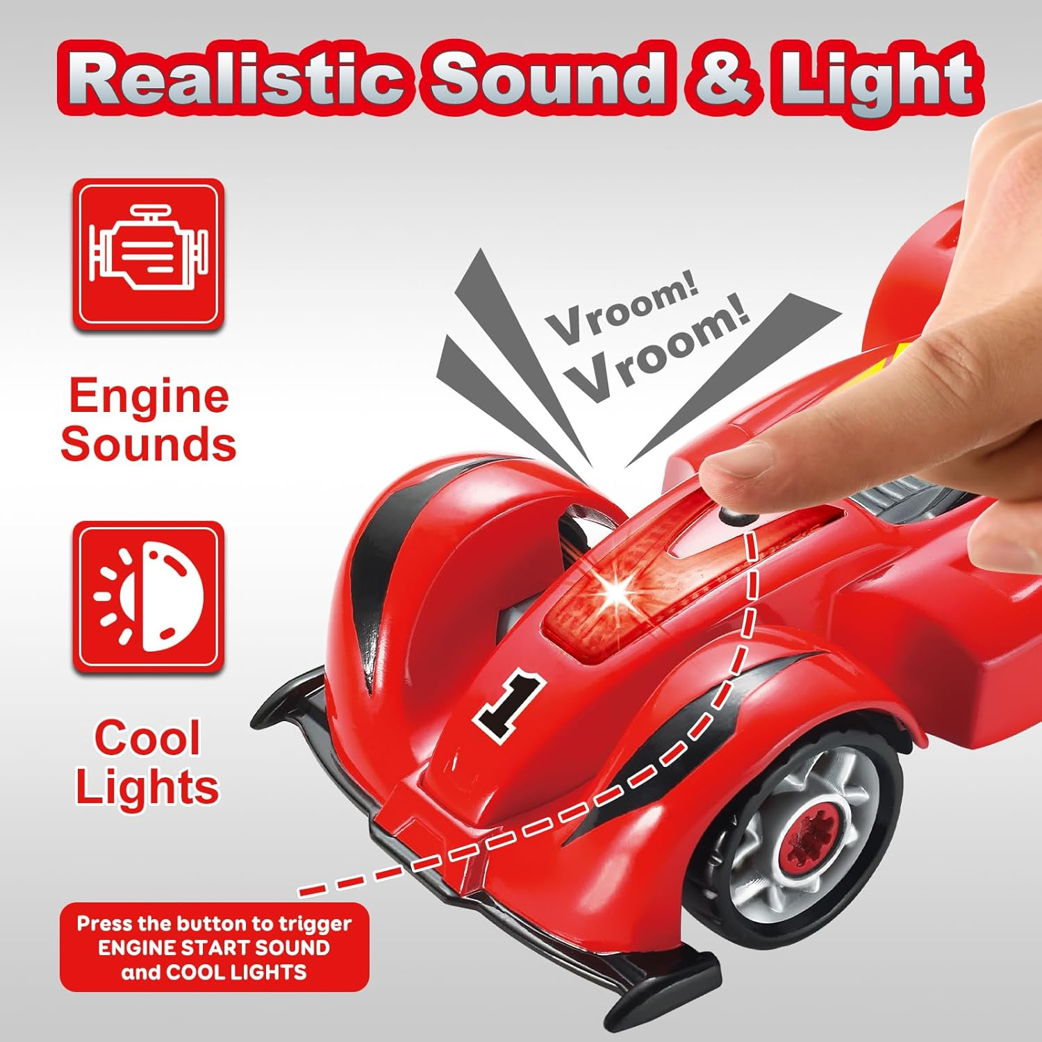 Pup Go F1 Construction Toy Racing Car - 24 Pieces with Realistic Sounds & Lights - 2 in 1 Easy Build Your Own Racing Car Kit with Electric Drill Tool - Take Apart Toys Gifts for 3+ Years Old Boys Kids - Blue image number 3