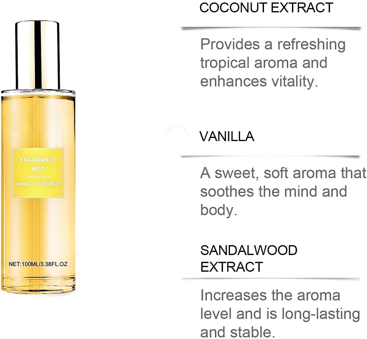 Warm Coconut Fragrance Mist， Hair & Skin Fragrance ，Elegant & Non-Sticky All-Day Fresh Scent for Date，Coconut Body Mist for Women & Men (2Pcs) image number 3