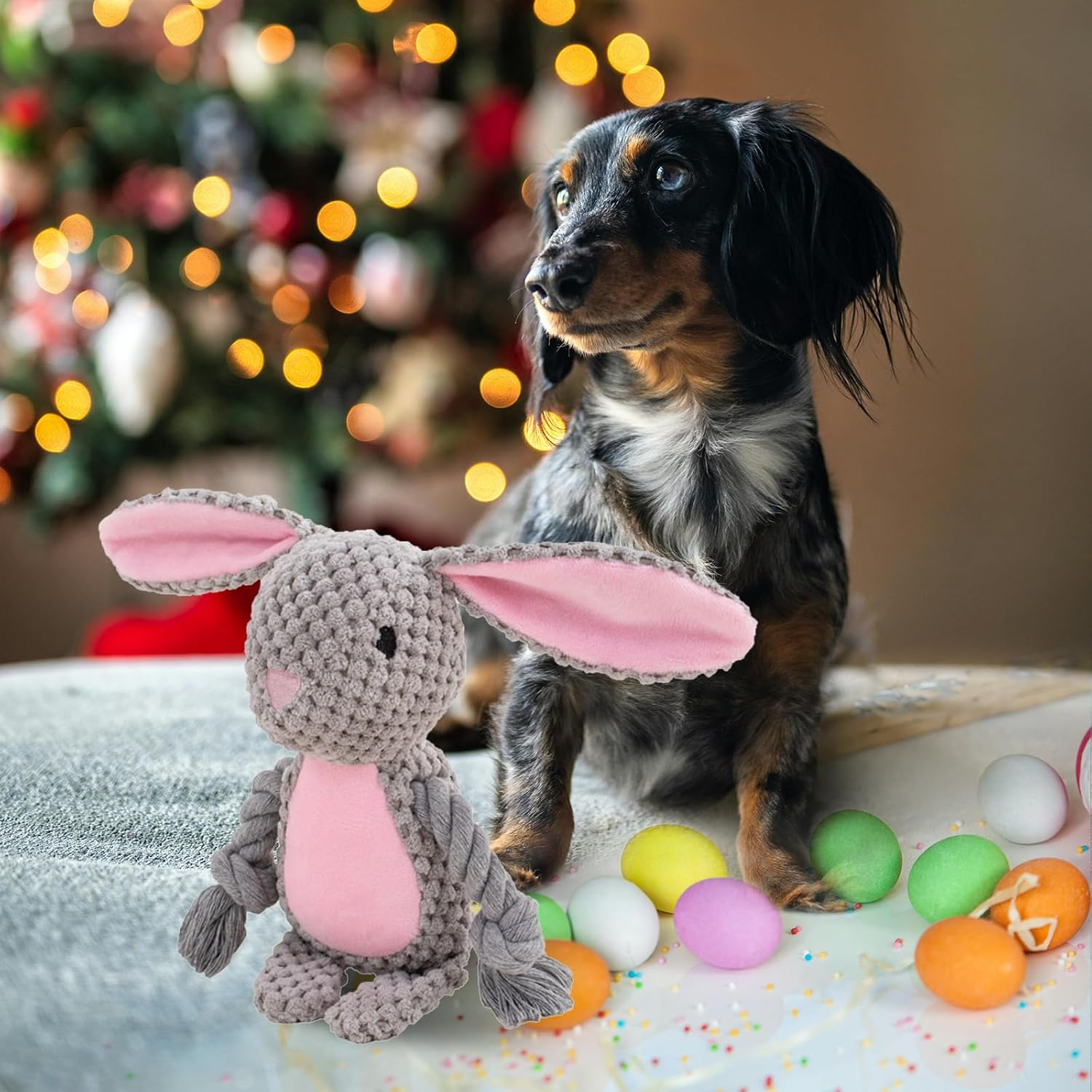 Wunive Easter Dog Toys,Easter Rabbit Bunny Egg Plush Squeaky Toys,Easter Rabbit Plush Squeaky Chew Toys for Small Dogs - Christmas A image number 5