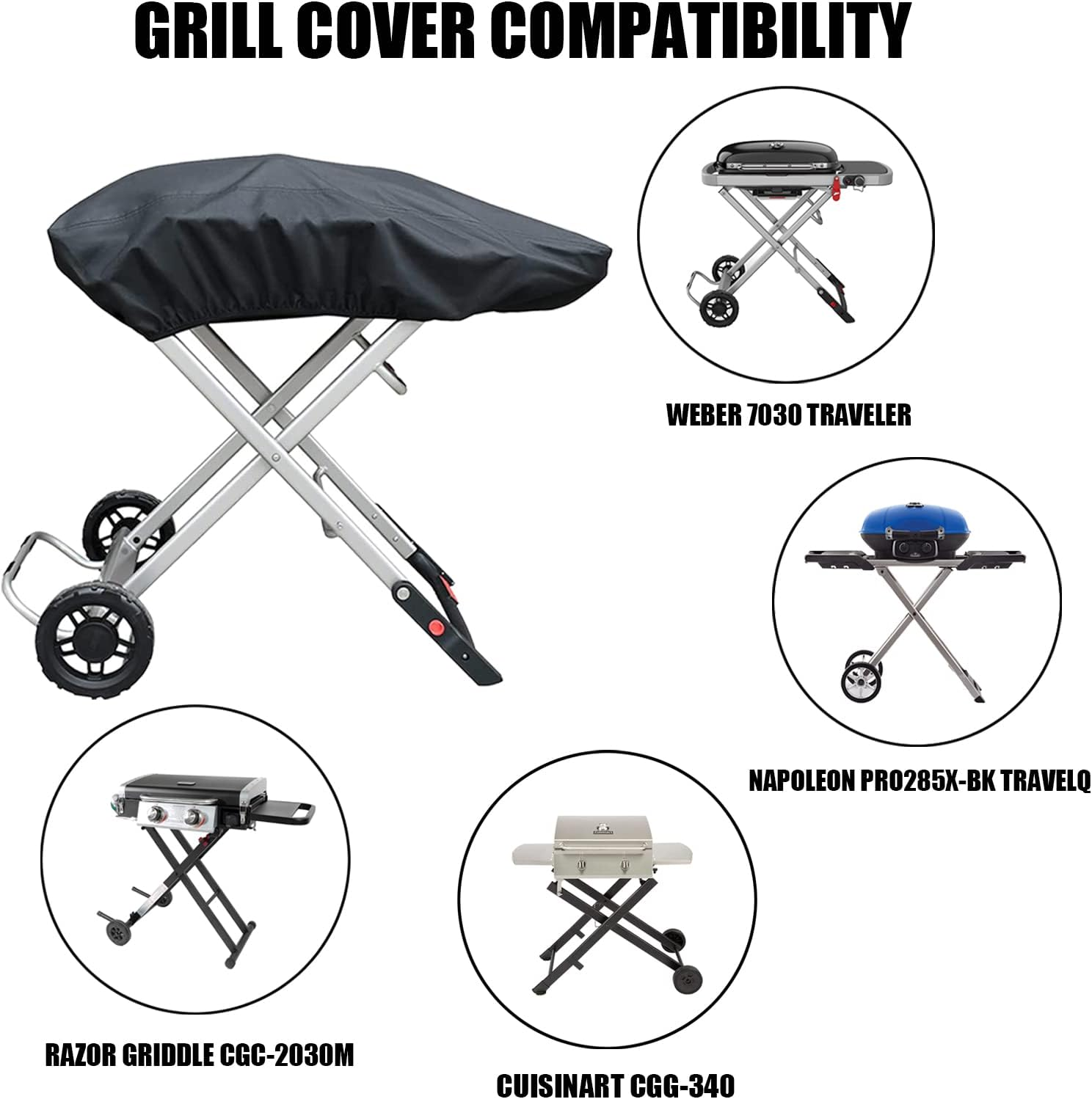 TOHONFOO Grill Cover for Weber 9010001 Traveler Portable Gas Grill - Heavy Duty Waterproof 600D Oxford Fabric and Adjustable Hem Grill Cover image number 5