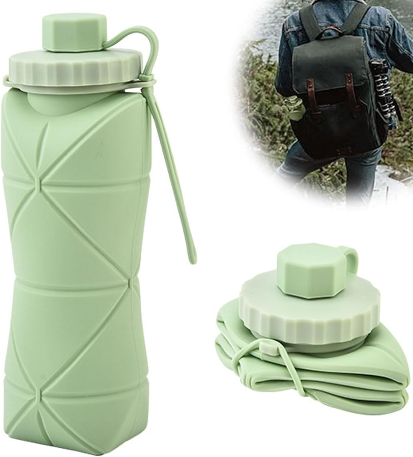 Xolixorium Collapsible Water Bottle for Travel - Double Leak-Proof Foldable Water Bottle with Safety Rope Cap, BPA Free Silicone Bottle for Hiking Sports, Lightweight image number 1