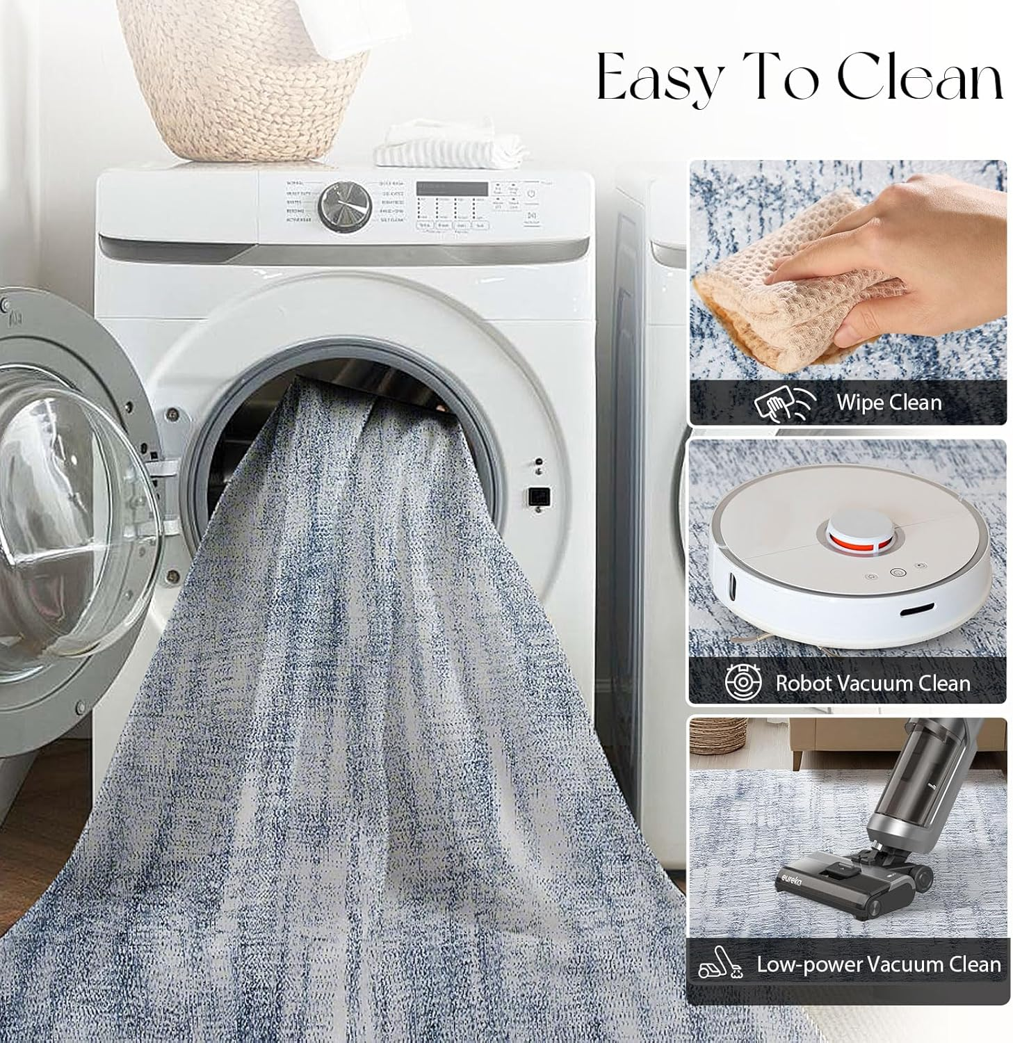 Tinyboy-Hbq Living Room Rugs Bedroom Area Rugs Modern Area Rugs Non Slip Abstract Rug Washable Rugs Soft Short Pile Rugs for Bedroom Floor Mats Carpet (Abstract Light Blue/Multi, 200 X 300Cm) image number 6