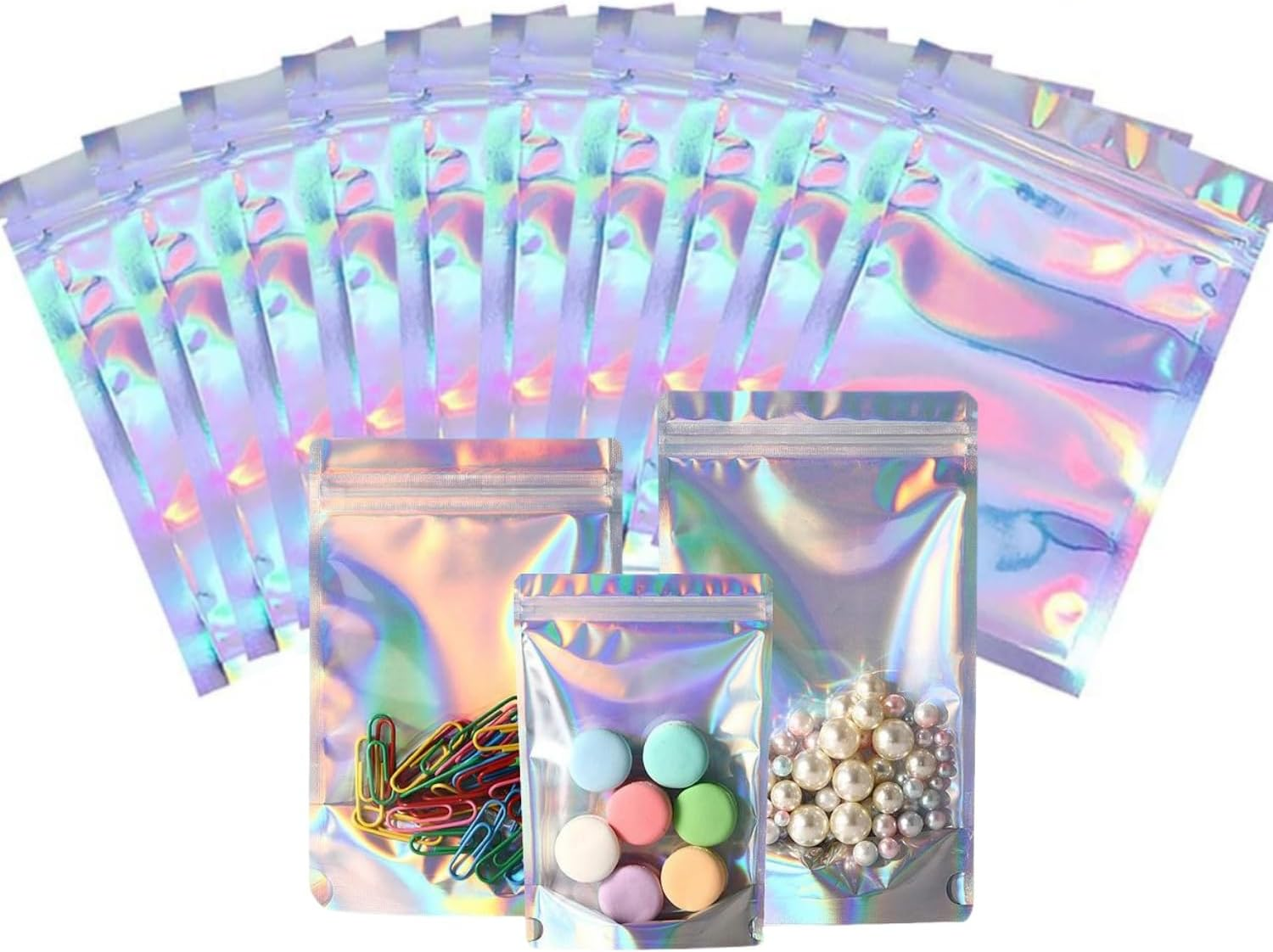 Foil Pouch Bags, 100 PCS Clear Resealable,Holographic Zip Lock Bags for Party Favor, Food Storage (7X 10Cm) image number 6
