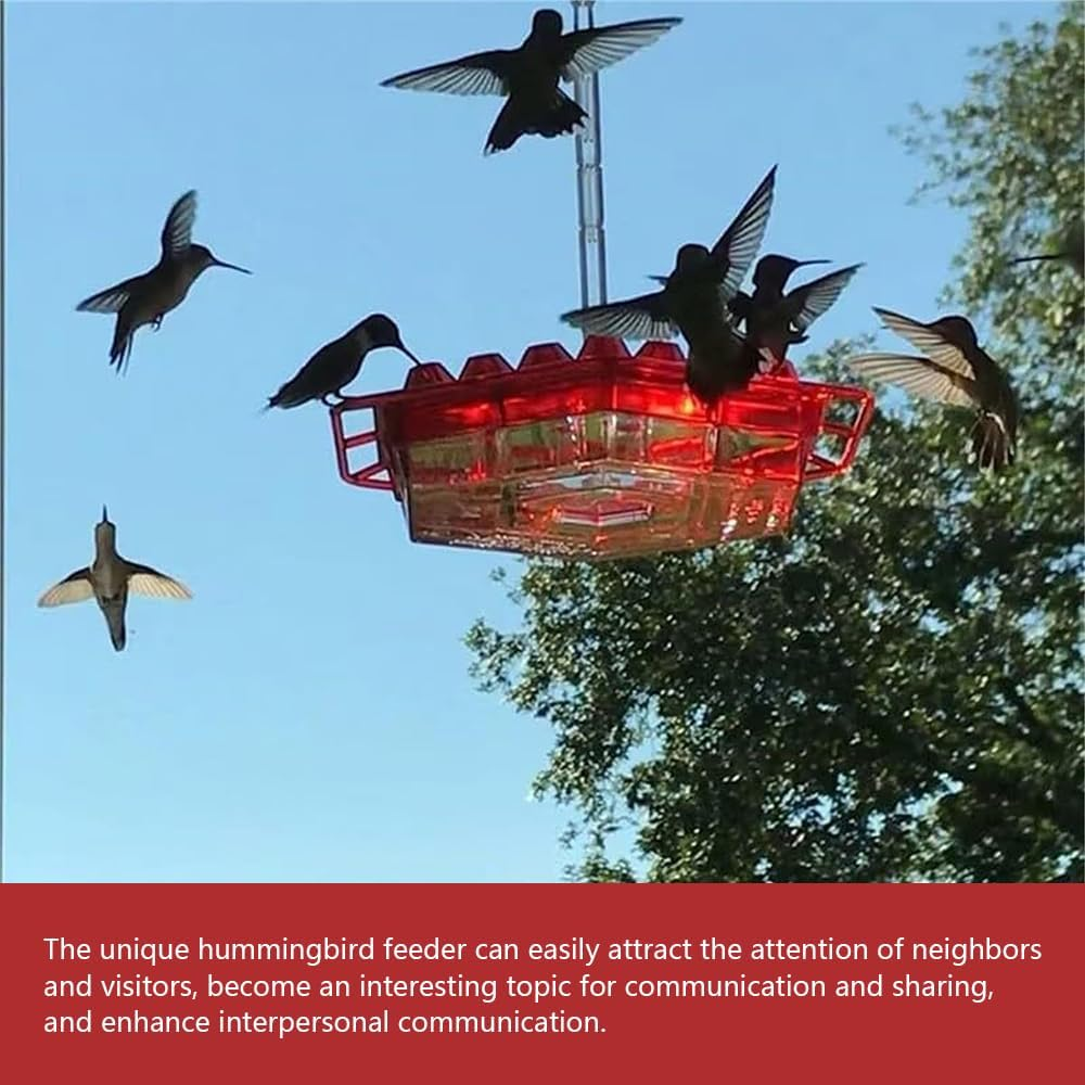Ranqisys Glass Hummingbird Feeder for Outdoor Use &ndash; Red Hanging Feeder with Moat, Ant & Bee Resistant, Easy to Clean Bird Nectar Feeder for Garden image number 2