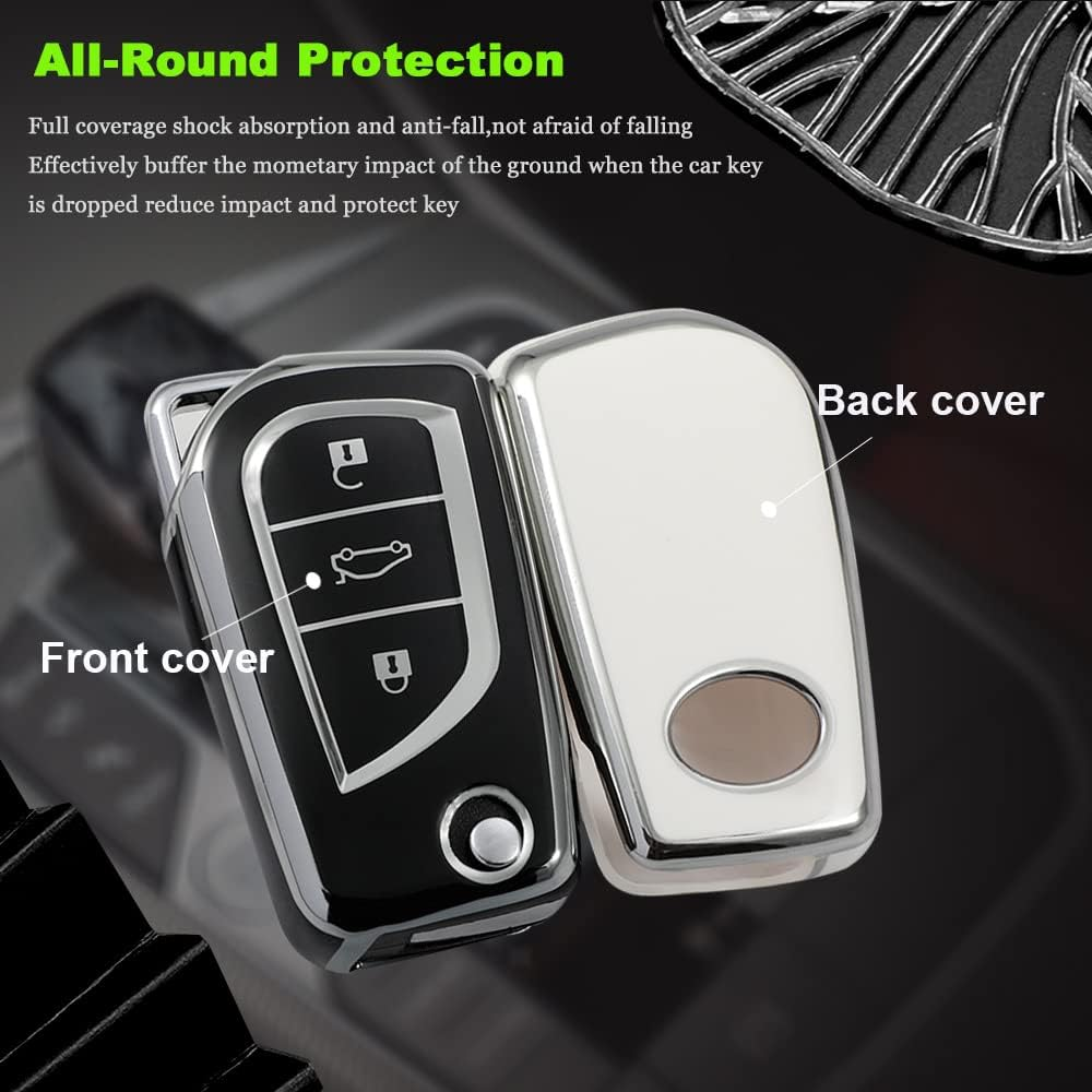 TPU Flip Car Key Fob Cover Fit for Toyota Aygo Yaris Corolla Auris Avensis Hilux Rav4 2010-2020 Key Case Shell Key Holder Bag Keychain Keyring Decoration Accessories 2 Buttons White image number 3