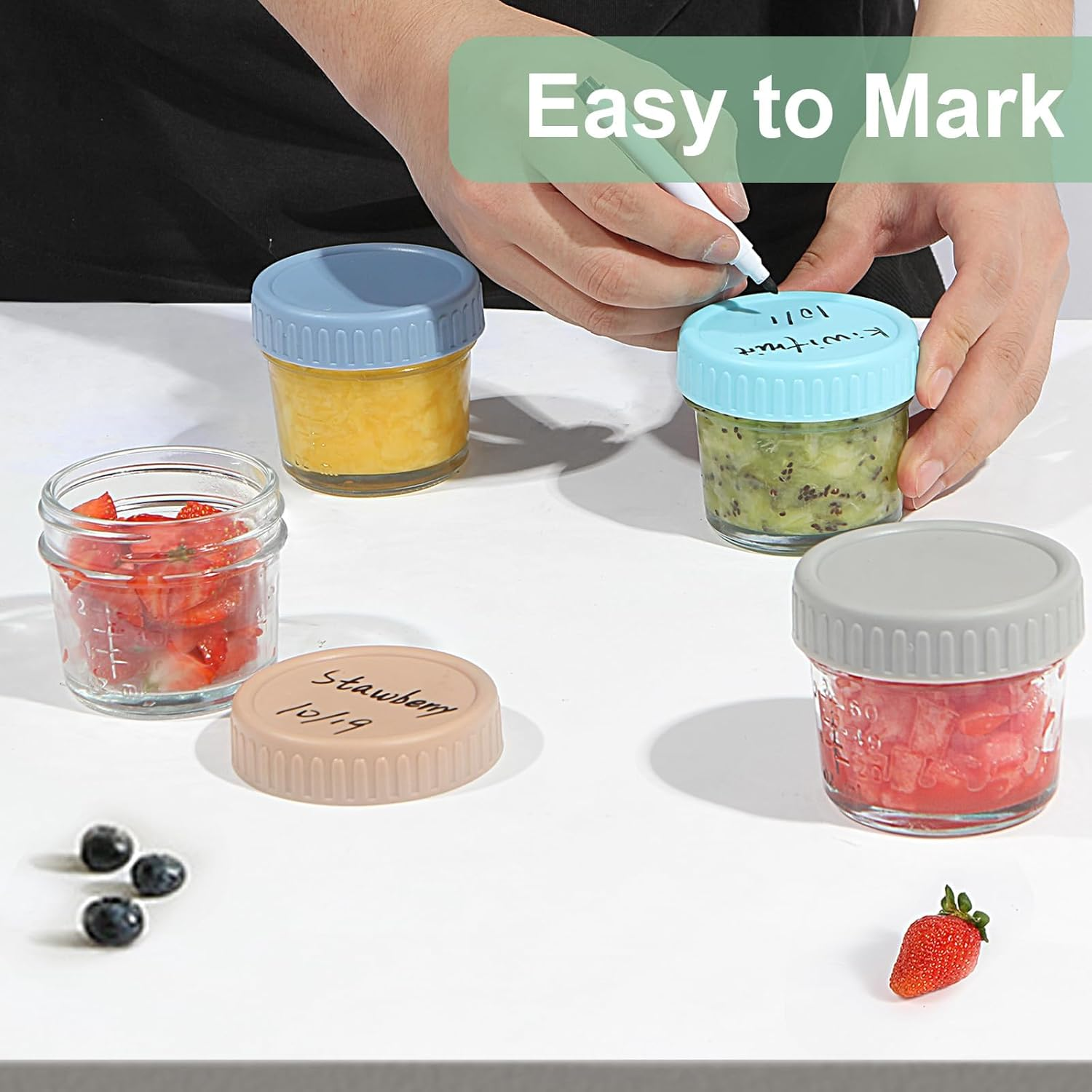 6 Pack Glass Baby Food Storage Containers - 4 Oz Glass Jars with Lids Microwave Dishwasher Freezer Safe 100% Leak Proof BPA Free Reusable Baby Snack Containers image number 5