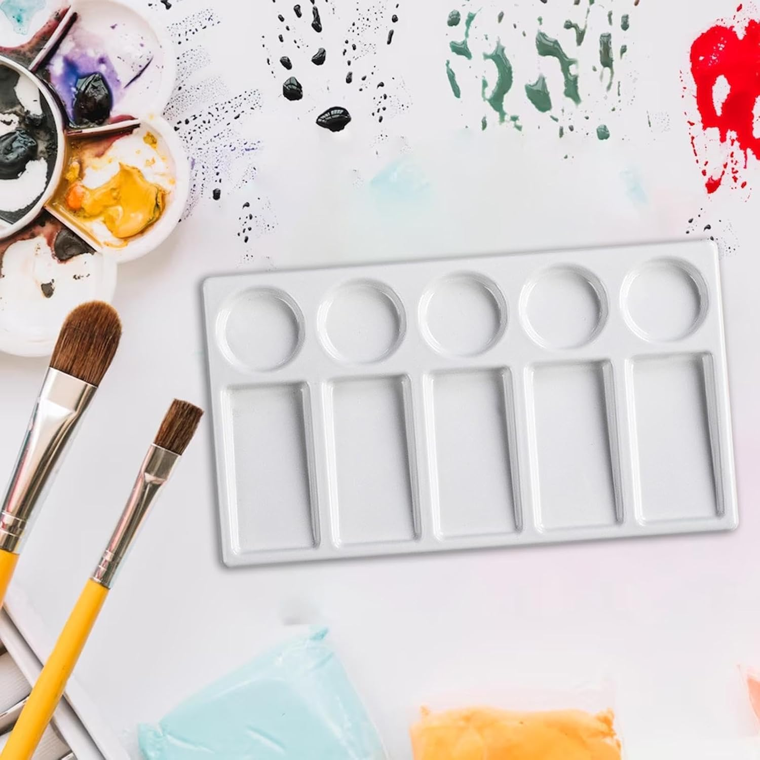 Perfeclan 10 Well Watercolor Paint Palette Ceramic Mixing Palette Premium Colour Mixing Tray for Beginner Painting Palette Dipping Tray, 19.2Cmx10.8Cm image number 5