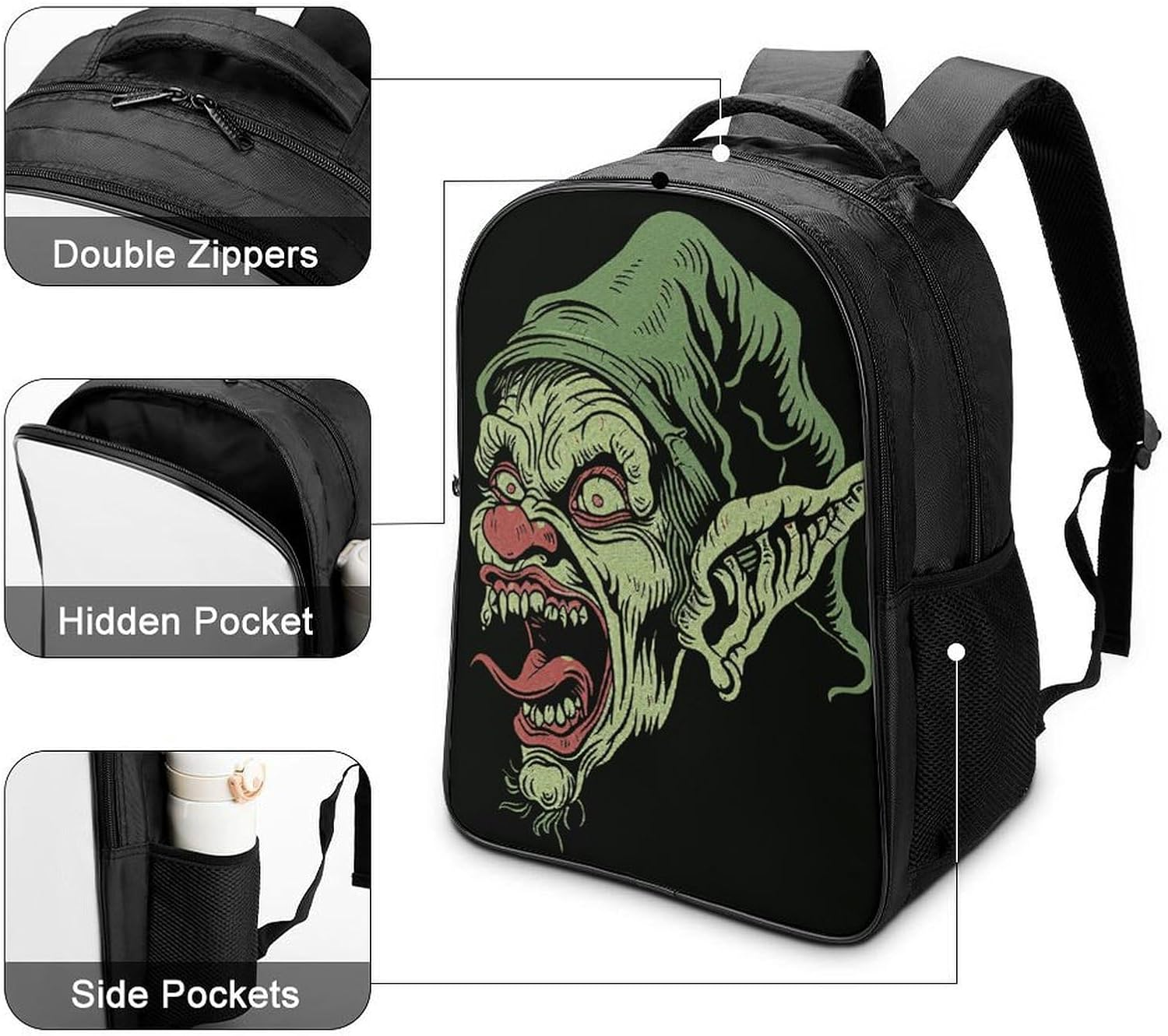 Dwrepo Green Gothic Style Backpack 16 Inch Laptop Backpack with Adjustable Shoulder Straps Casual Daypack for Men Women, Black, 40X28X16Cm, Travel Backpacks image number 1