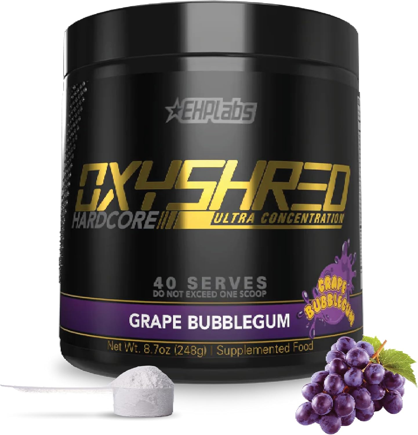EHP Labs Oxyshred Hardcore Thermogenic Pre Workout Shredding Supplement - Promotes Shredding, Energy Booster, Pre-Workout, Mood Booster - Grape Bubblegum, 40 Servings image number 3
