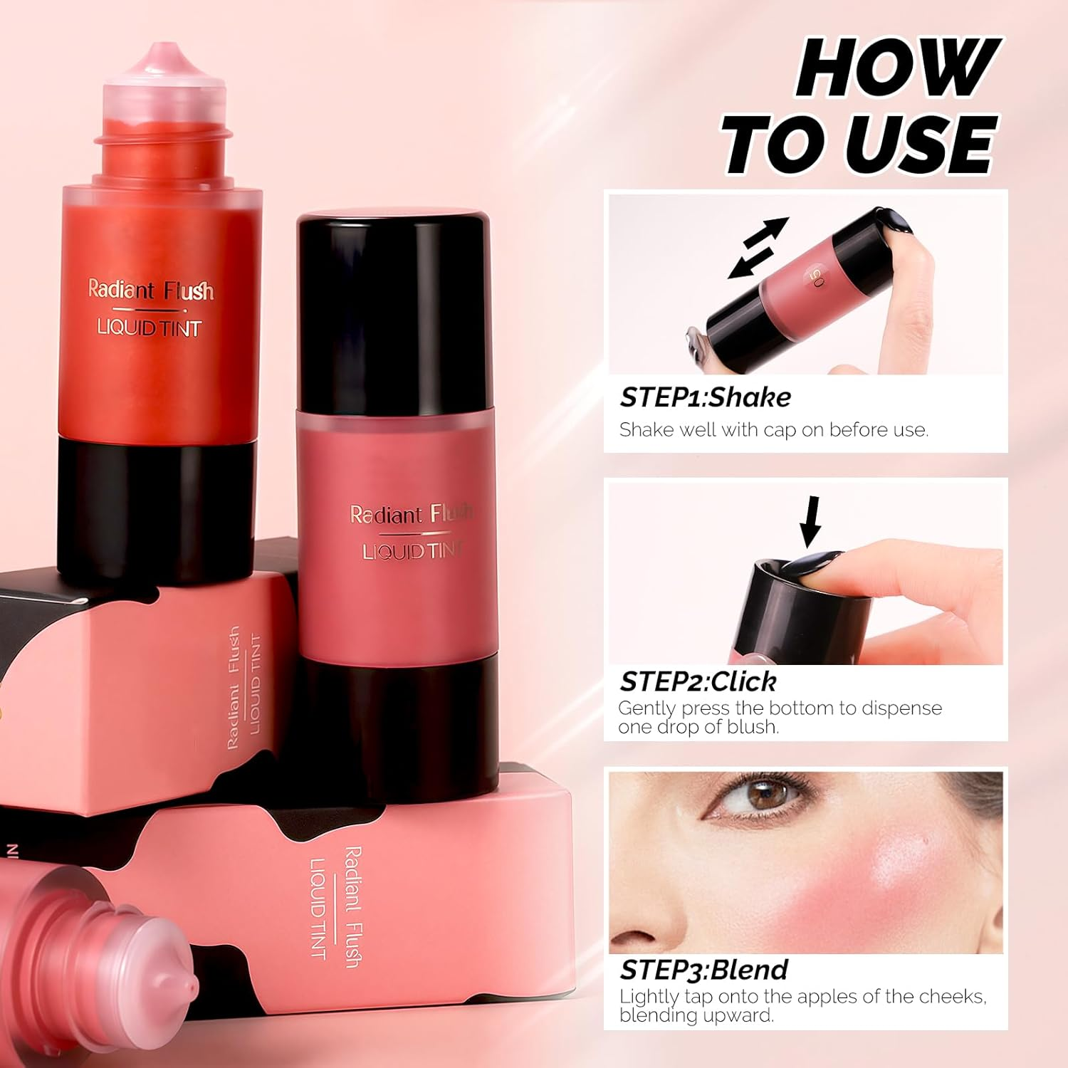 DAGEDA Liquid Blush, Lightweight and Smooth Liquid Blush for Cheeks, High Pigmented Color for Blush Makeup, Blendable & Buildable, Long-Wearing, Weightless Natural Dewy Finish (#Pearlescent Coral)