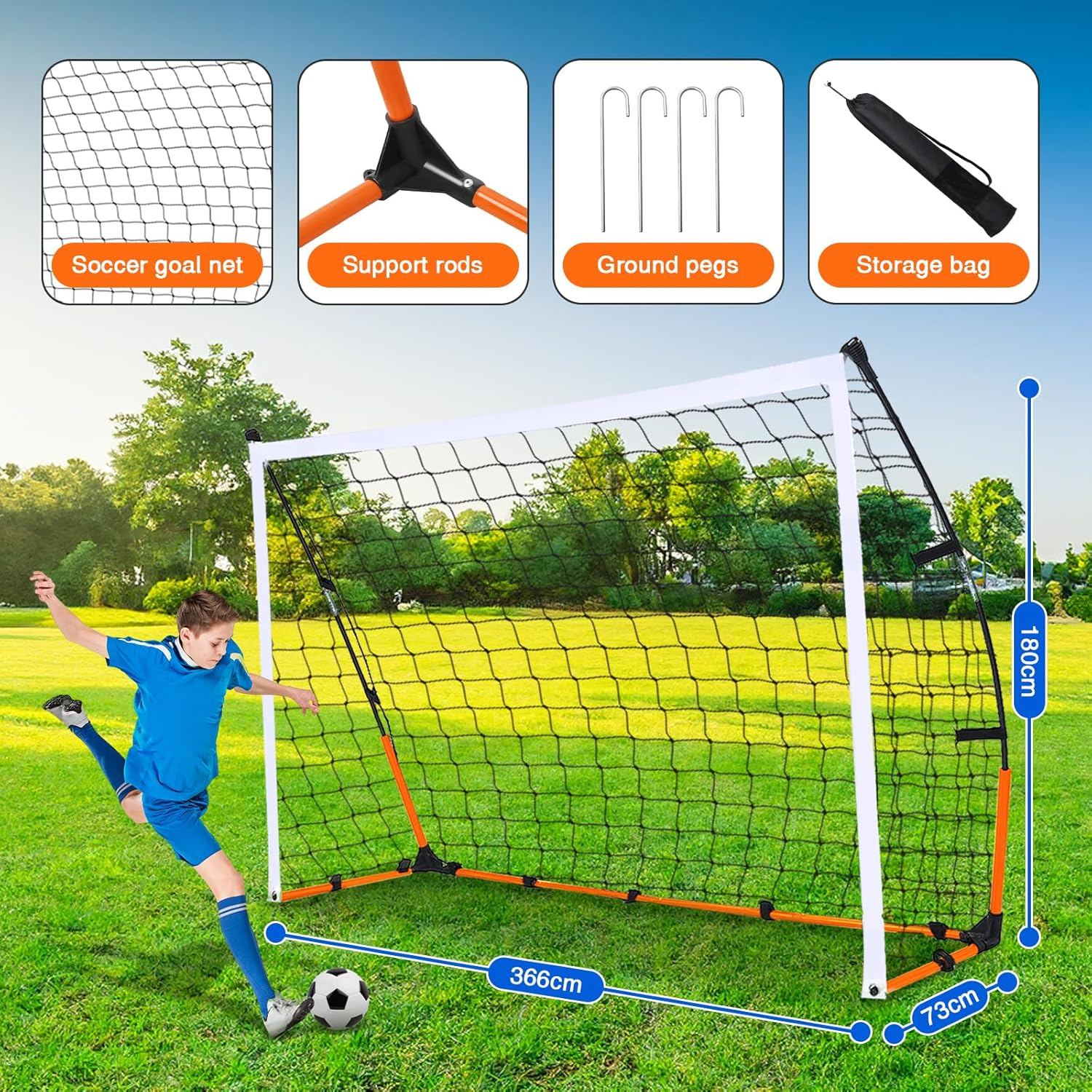 Soccer Goal, 3.66M Wide Large Portable Football Goals for Practice Tranining, on Park, Backyard, Playground, with Carry Bag image number 3