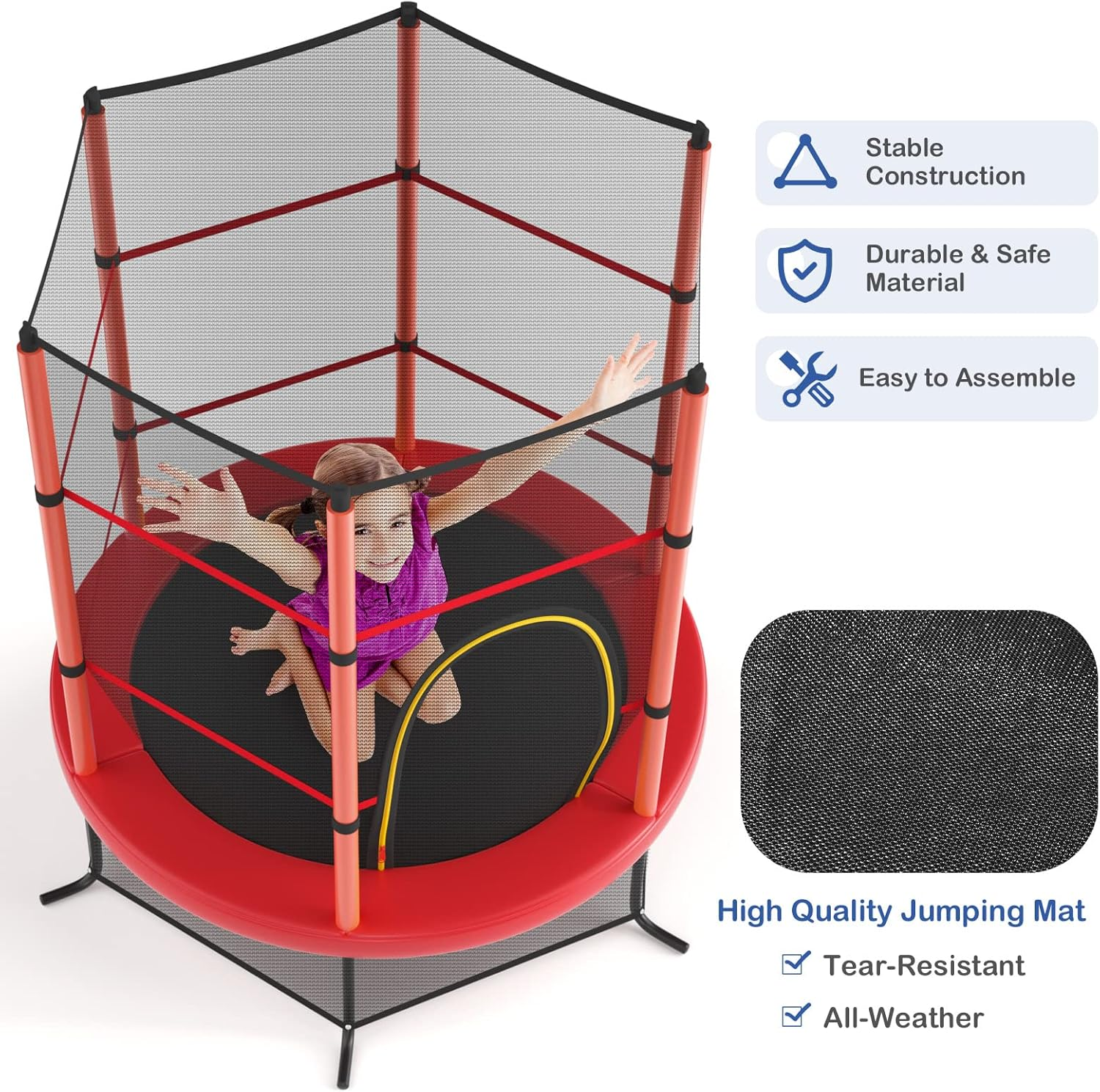 HONEY JOY 5.3FT Kids Trampoline, Toddler Trampoline W/Safe Enclosure Net, Accessories Bag, Jumping Pad, Indoor Outdoor Recreational Trampoline W/Heavy Duty Steel Frame, Max Load 45KG - Navy Blue image number 6
